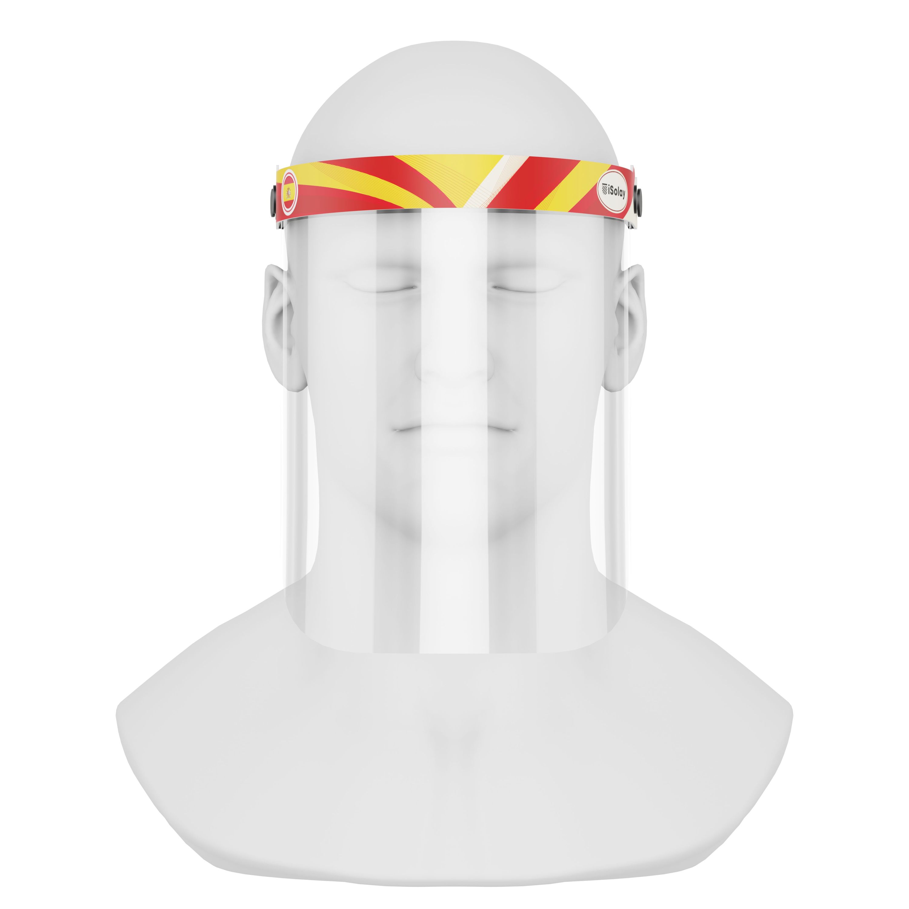 iSolay Face Shield Spain featuring a stylish design, adjustable front cover, and comfortable foam padding, suitable for adults and kids.