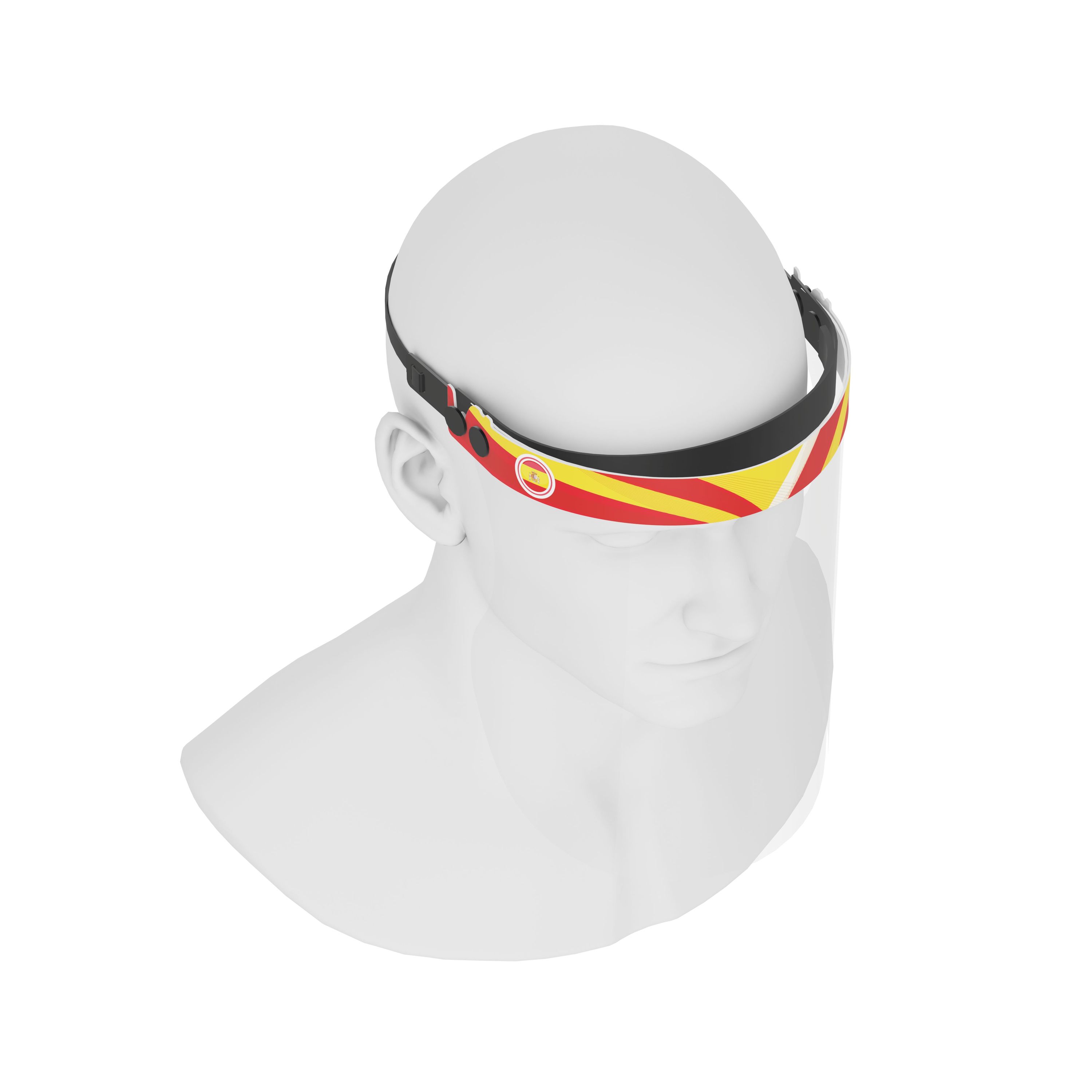 iSolay Face Shield Spain featuring a stylish design, adjustable front cover, and comfortable foam padding, suitable for adults and kids.