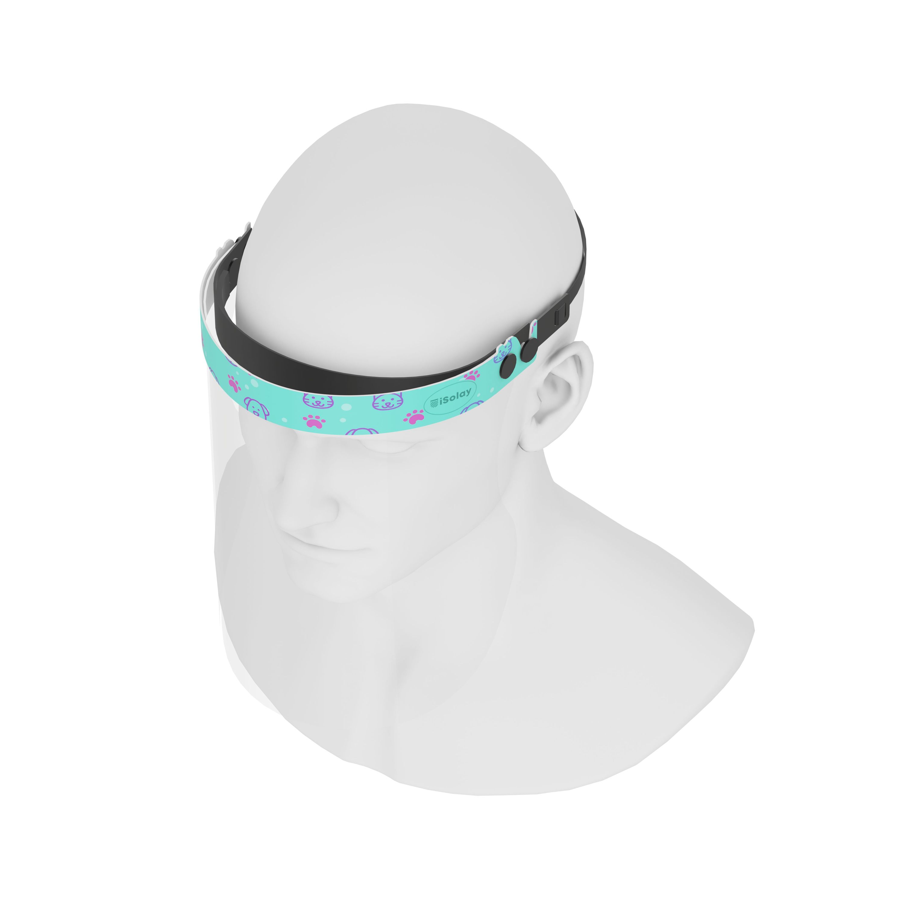 iSolay Face Shield Tiny Pets featuring a stylish design, adjustable front cover, and comfortable foam padding, suitable for adults and kids.