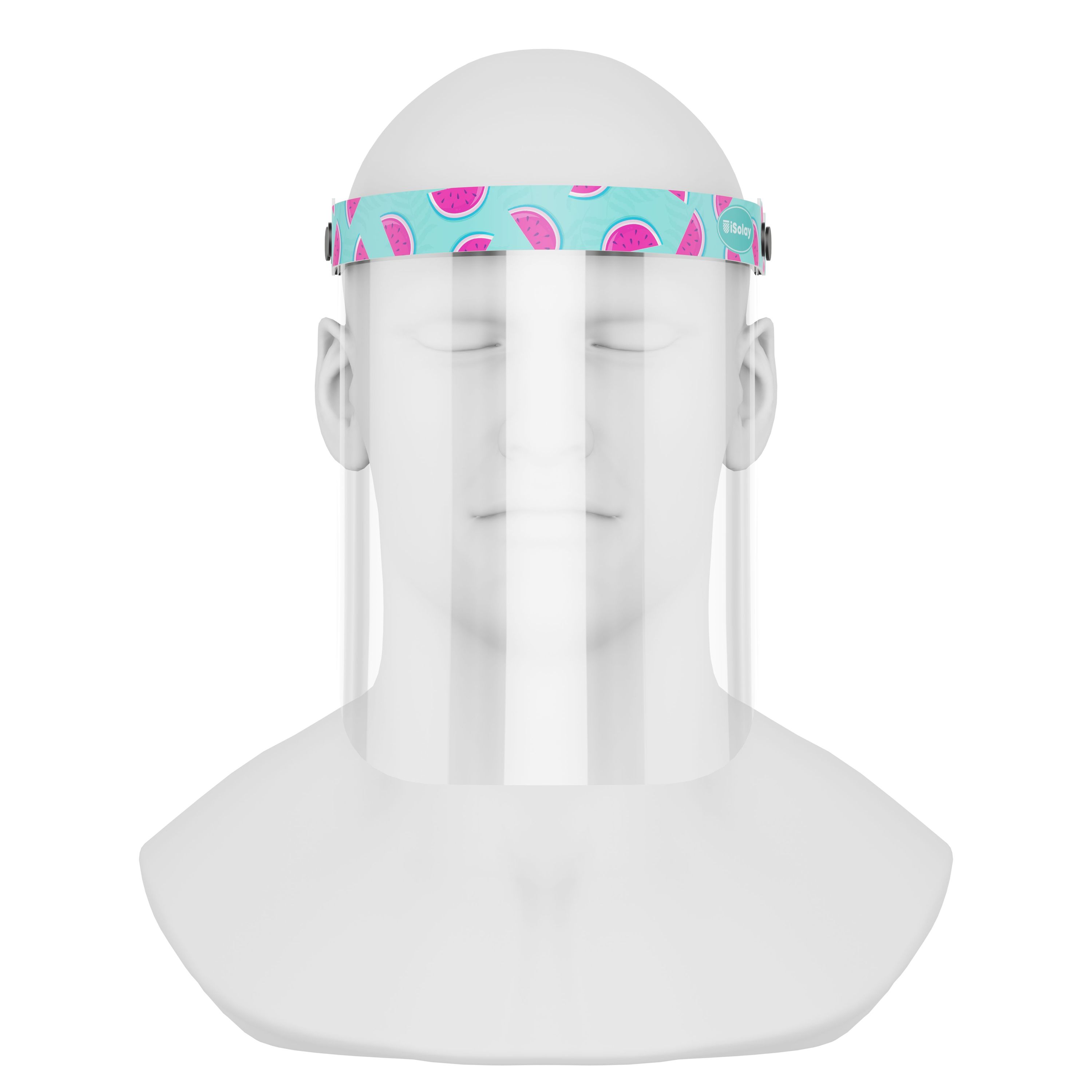 iSolay Face Shield Watermelon featuring a vibrant watermelon design, lightweight construction, and adjustable foam padding for comfort.