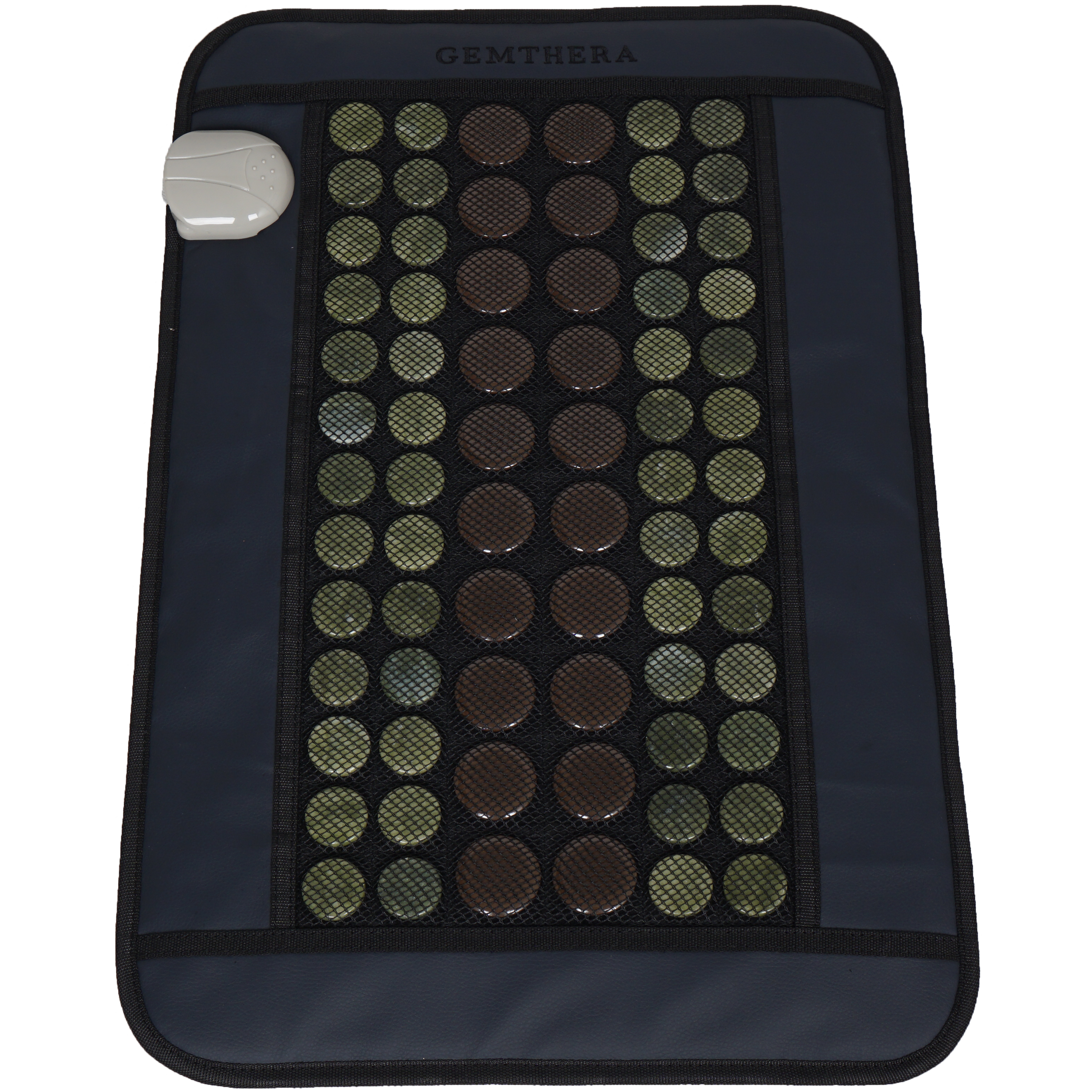 Jade Tourmaline Infrared Heat Mat in Navy Blue with jade and tourmaline disks for therapeutic heat therapy.