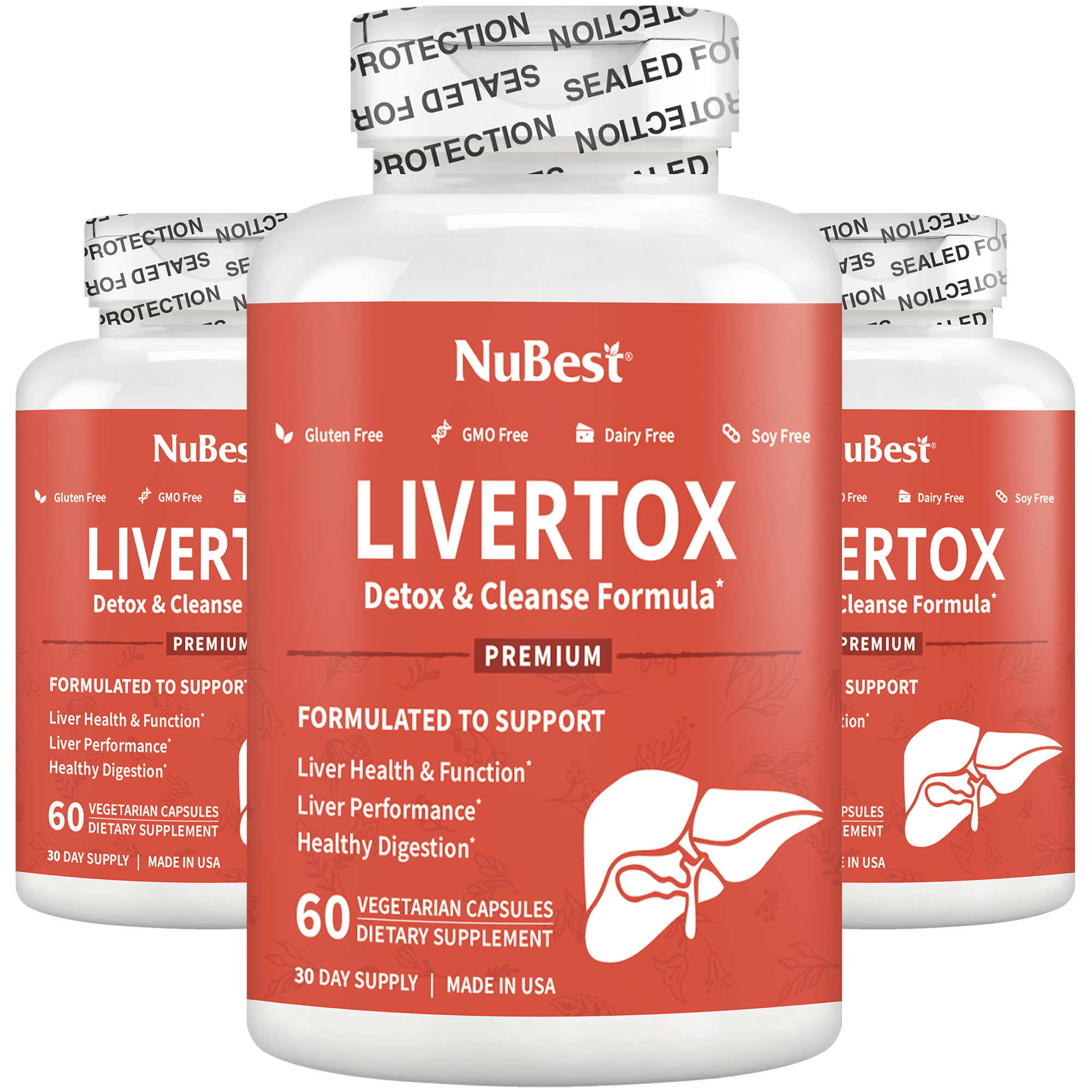 LiverTox supplement bottle with advanced liver detox formula, featuring 60 capsules for liver health support.