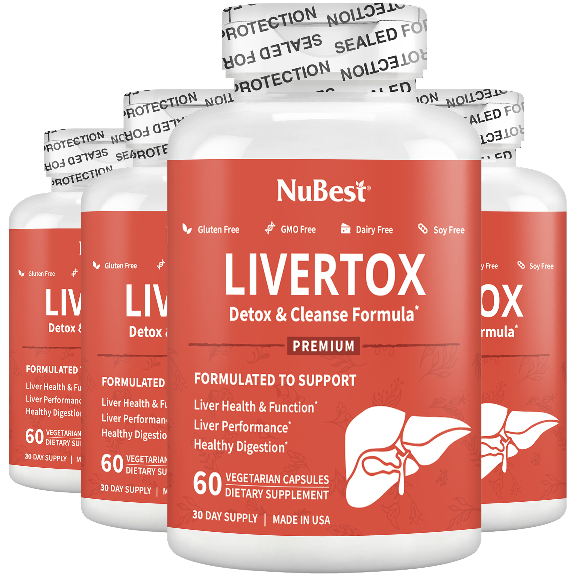 LiverTox supplement bottle with advanced liver detox formula, featuring 60 capsules for liver health support.