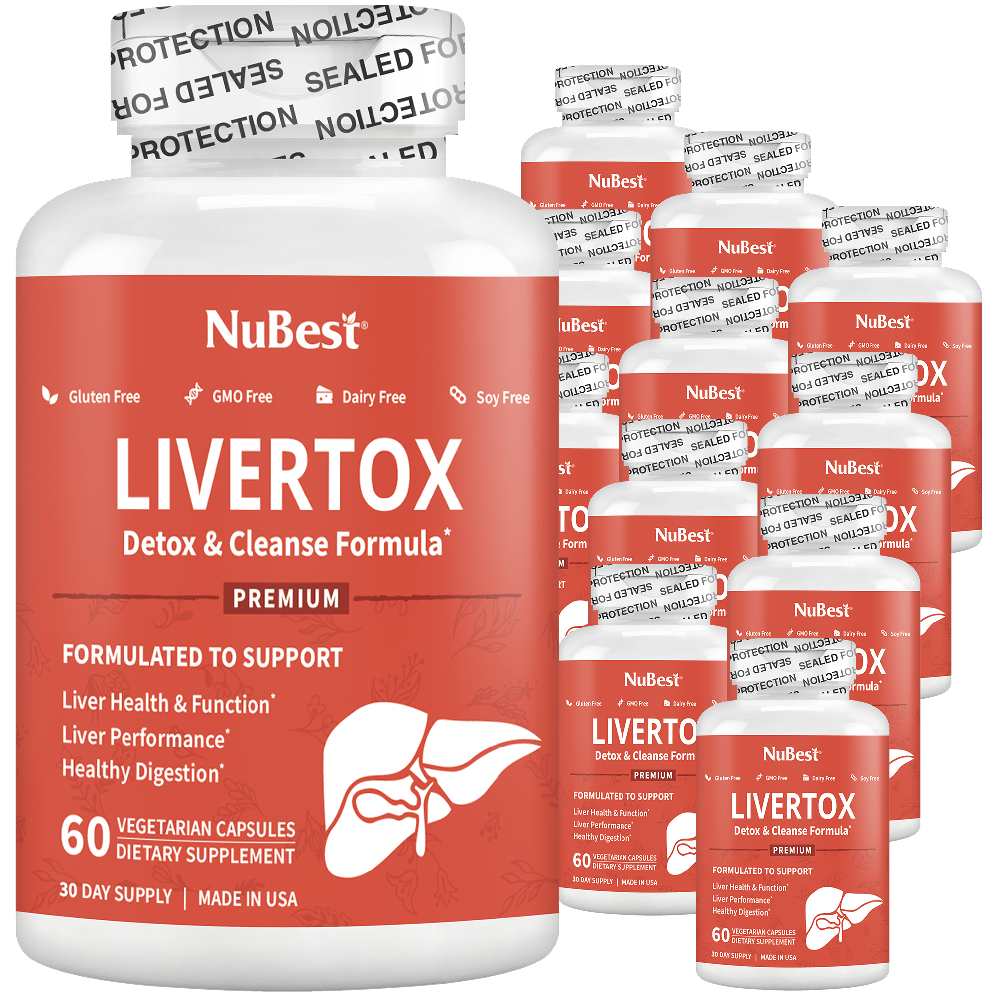 LiverTox supplement bottle with advanced liver detox formula, featuring 60 capsules for liver health support.