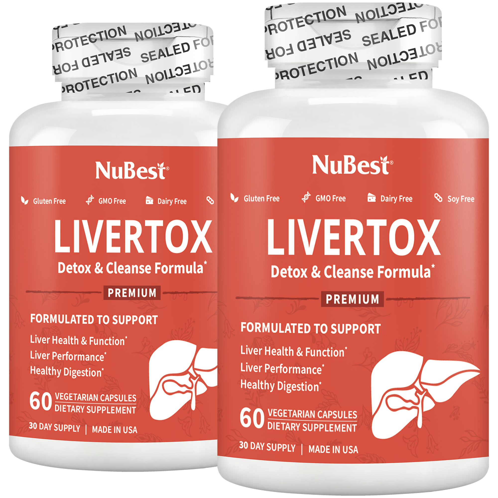 LiverTox supplement bottle with advanced liver detox formula, featuring 60 capsules for liver health support.