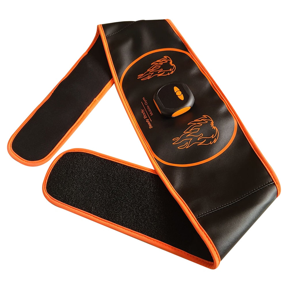 EMS Massage Belt designed for abdominal muscle stimulation and weight loss, featuring a soft PU material and adjustable intensity levels.