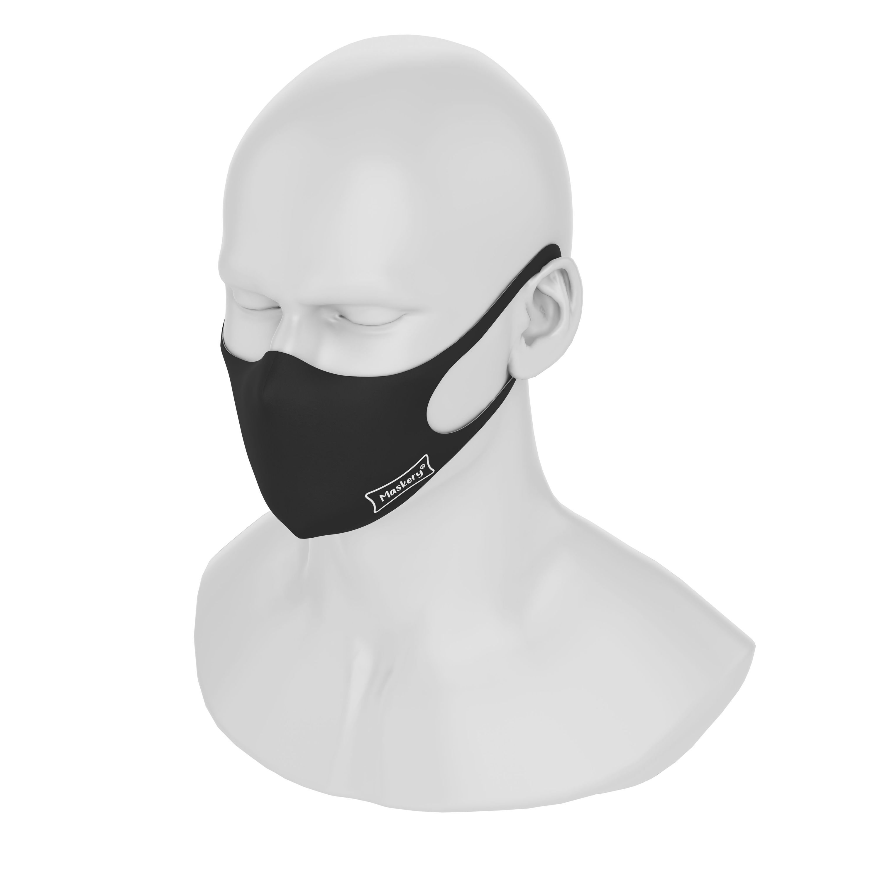 Maskery Basic Face Mask in Black made from high-quality neoprene fabric, designed for comfort and protection against dust and allergens.