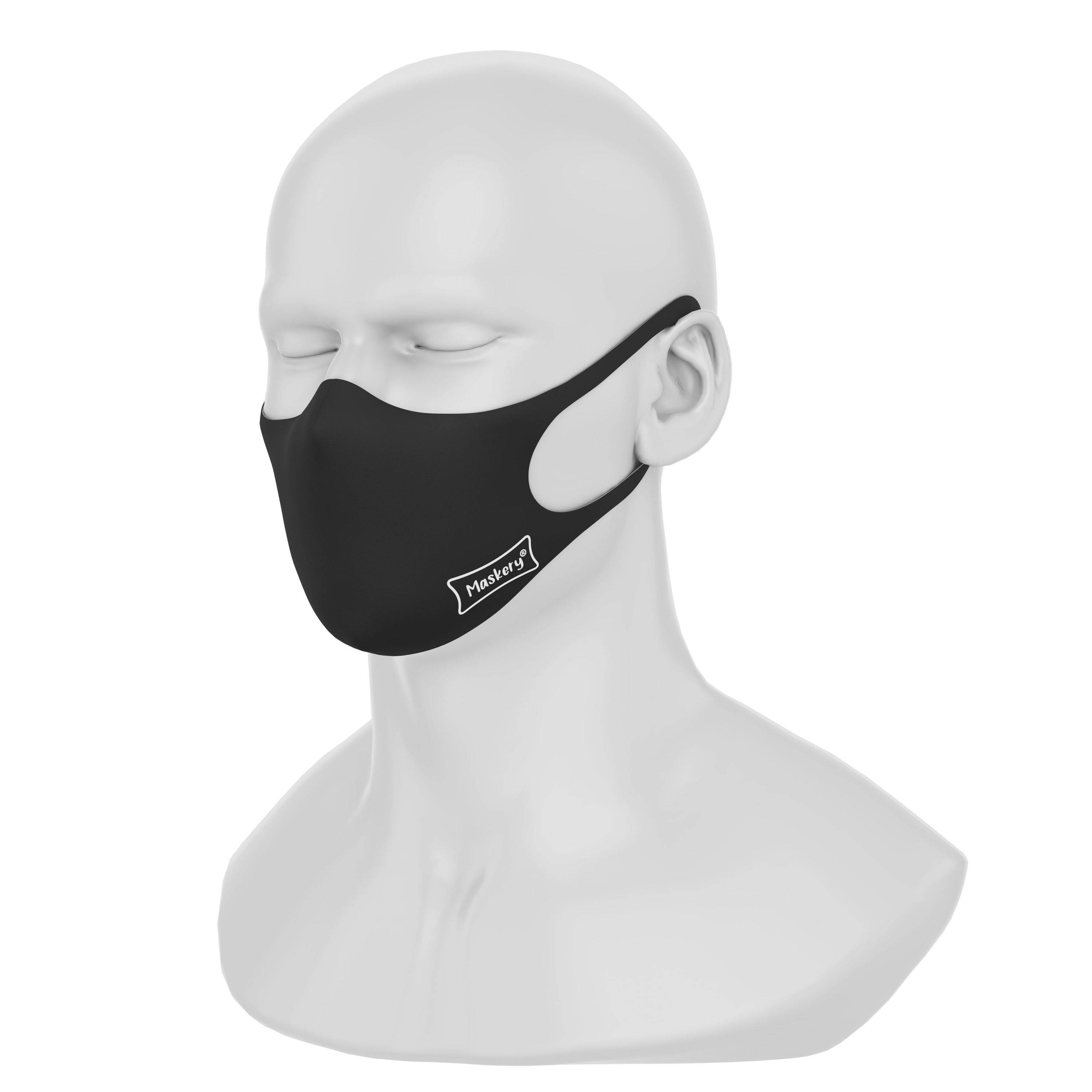 Maskery Basic Face Mask in Black made from high-quality neoprene fabric, designed for comfort and protection against dust and allergens.