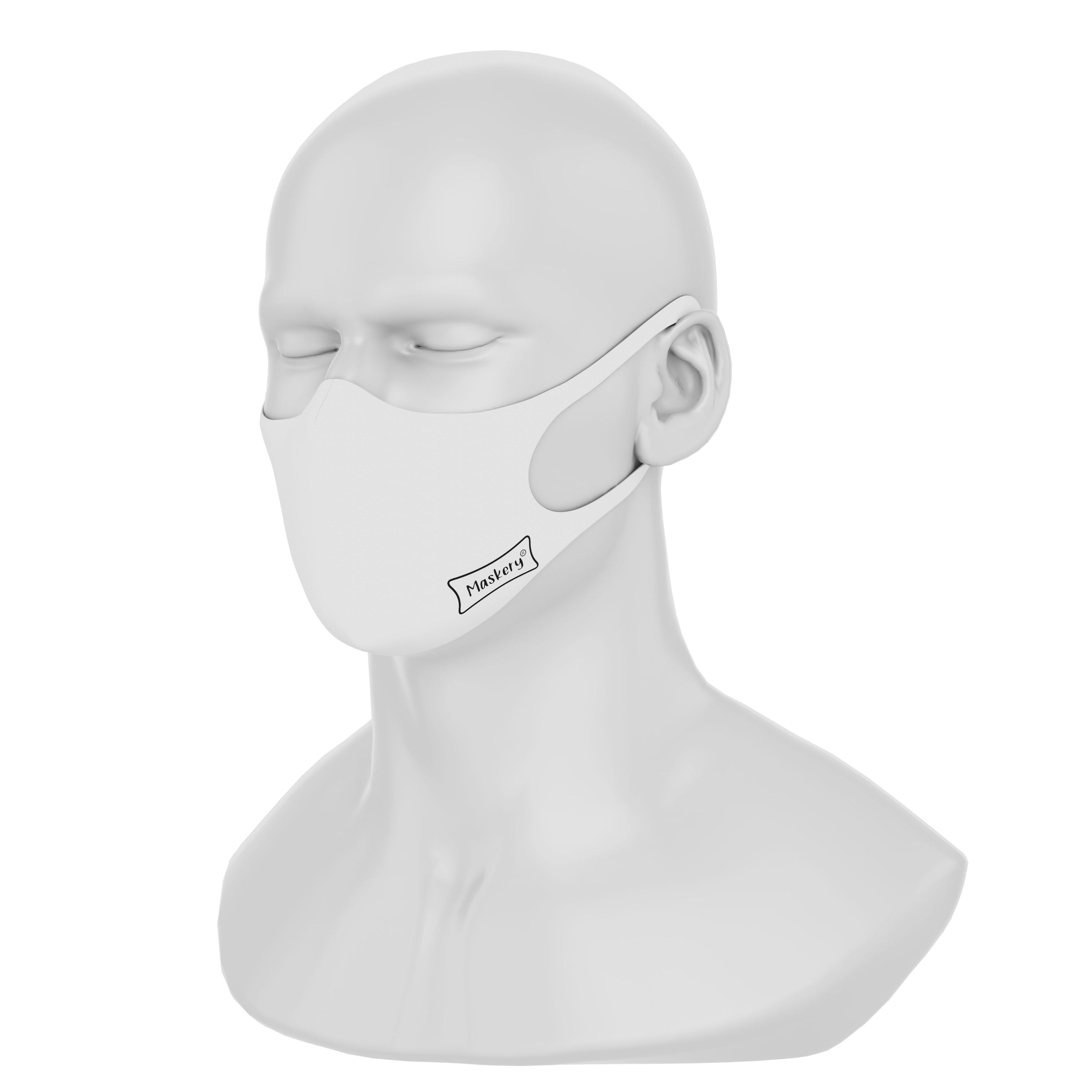 Maskery Basic Face Mask in White, made from high-quality neoprene fabric, designed for comfort and protection against dust and allergens.