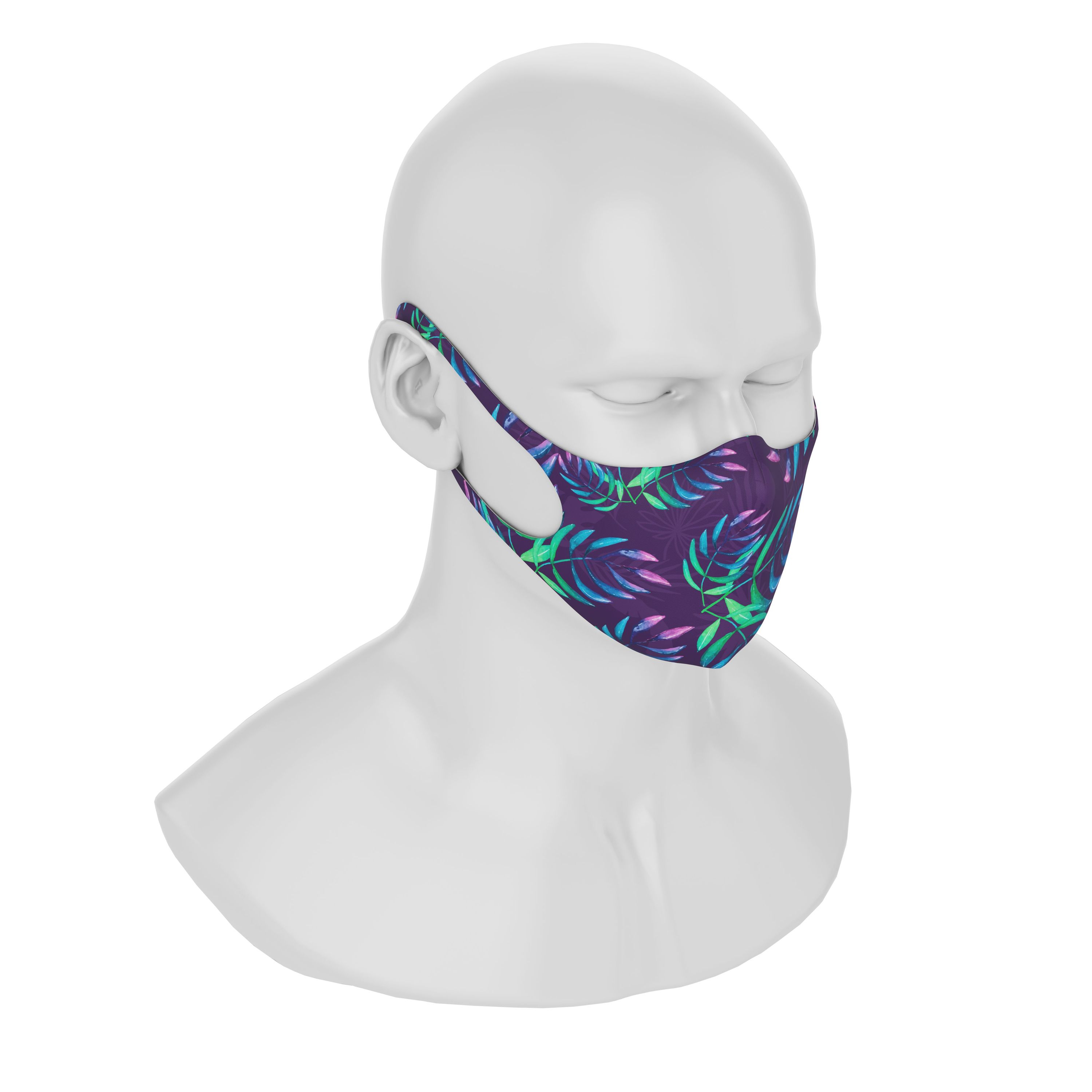 Maskery Design Face Mask featuring a vibrant Avatar Leaves pattern, made from high-quality neoprene fabric for comfort and protection.