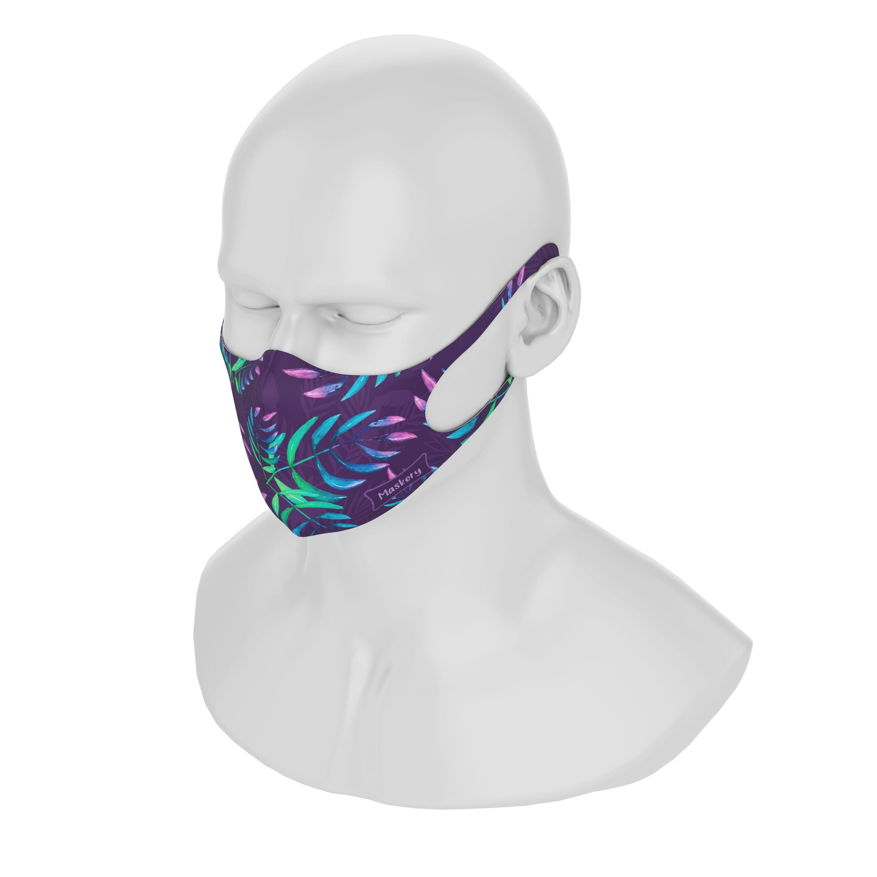 Maskery Design Face Mask featuring a vibrant Avatar Leaves pattern, made from high-quality neoprene fabric for comfort and protection.