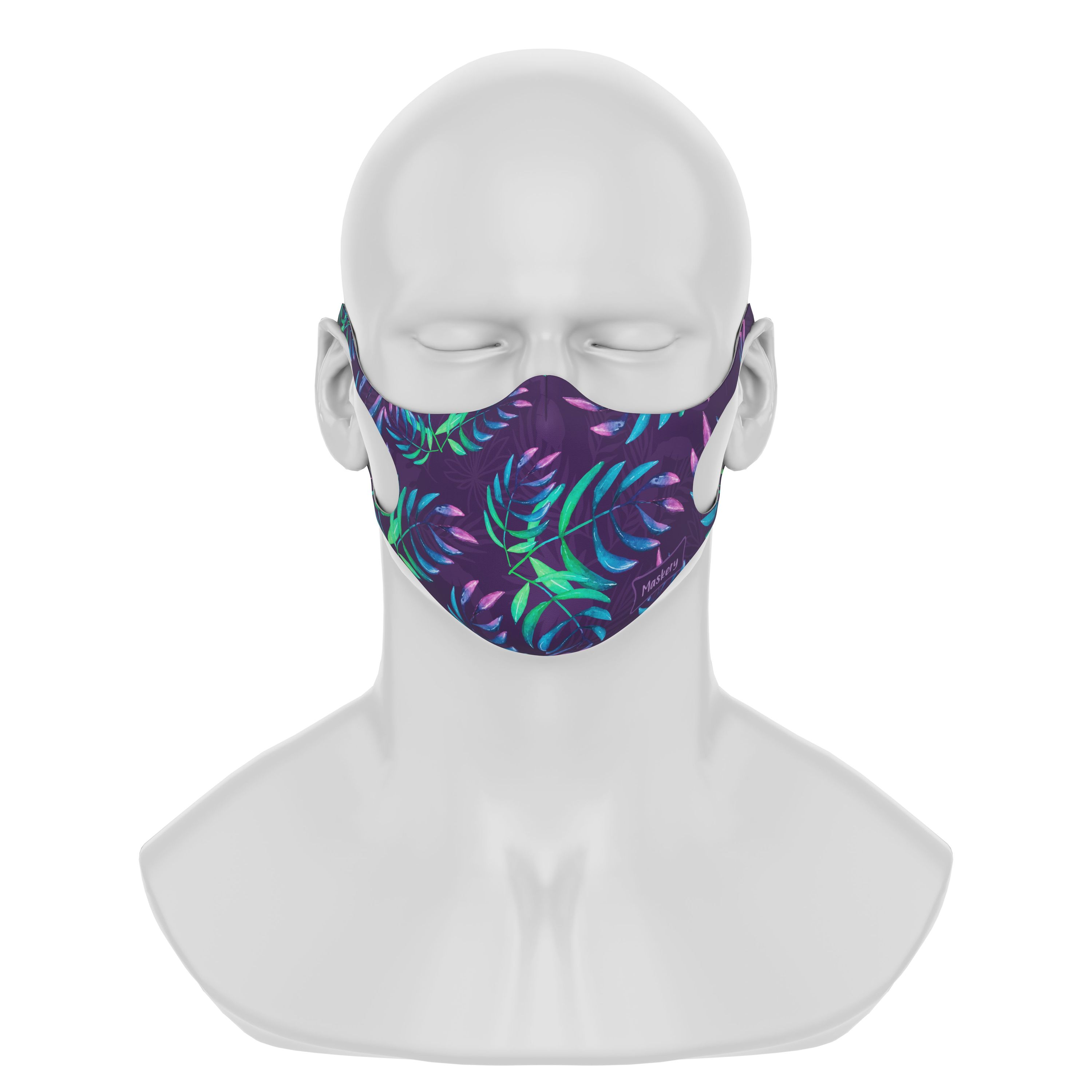 Maskery Design Face Mask featuring a vibrant Avatar Leaves pattern, made from high-quality neoprene fabric for comfort and protection.