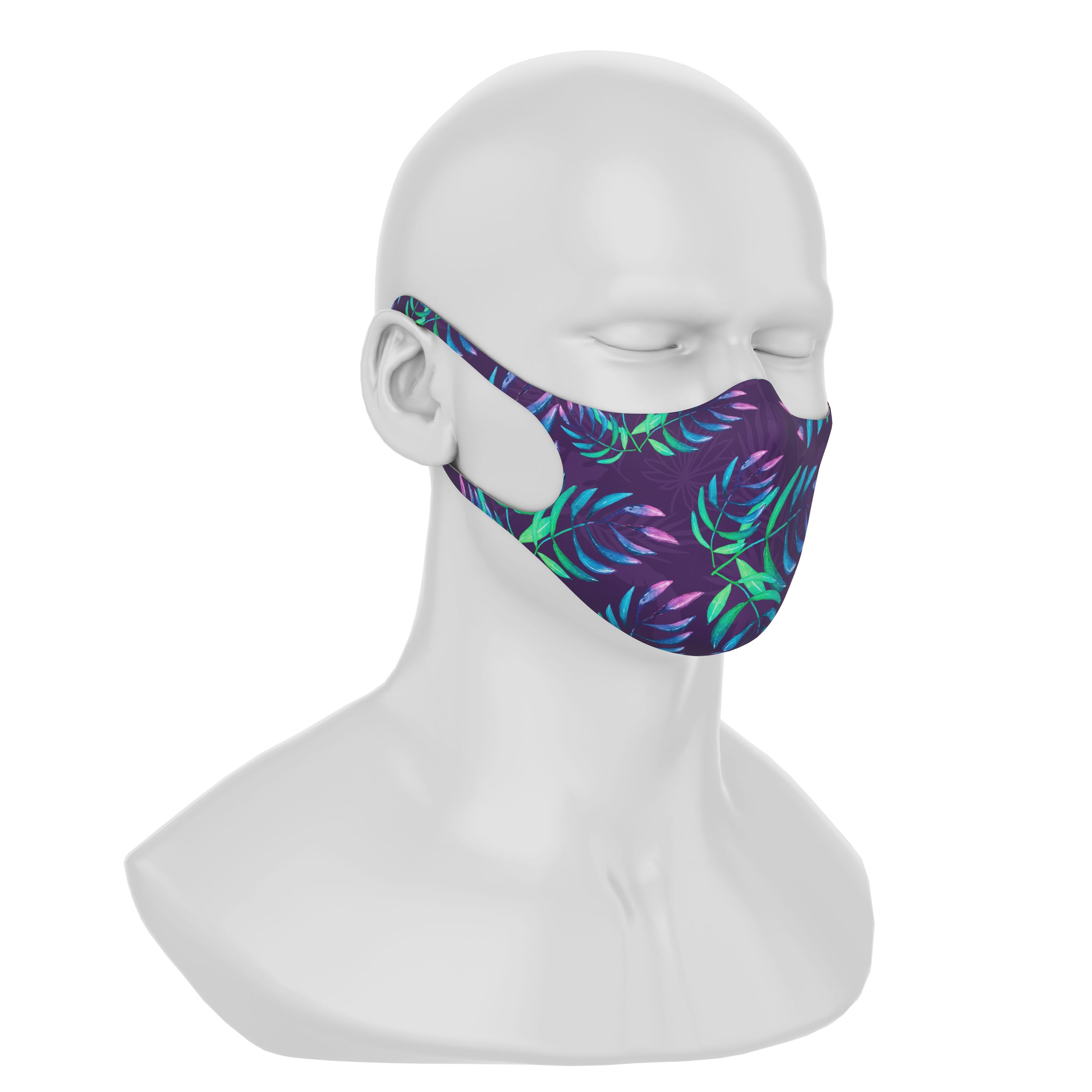 Maskery Design Face Mask featuring a vibrant Avatar Leaves pattern, made from high-quality neoprene fabric for comfort and protection.