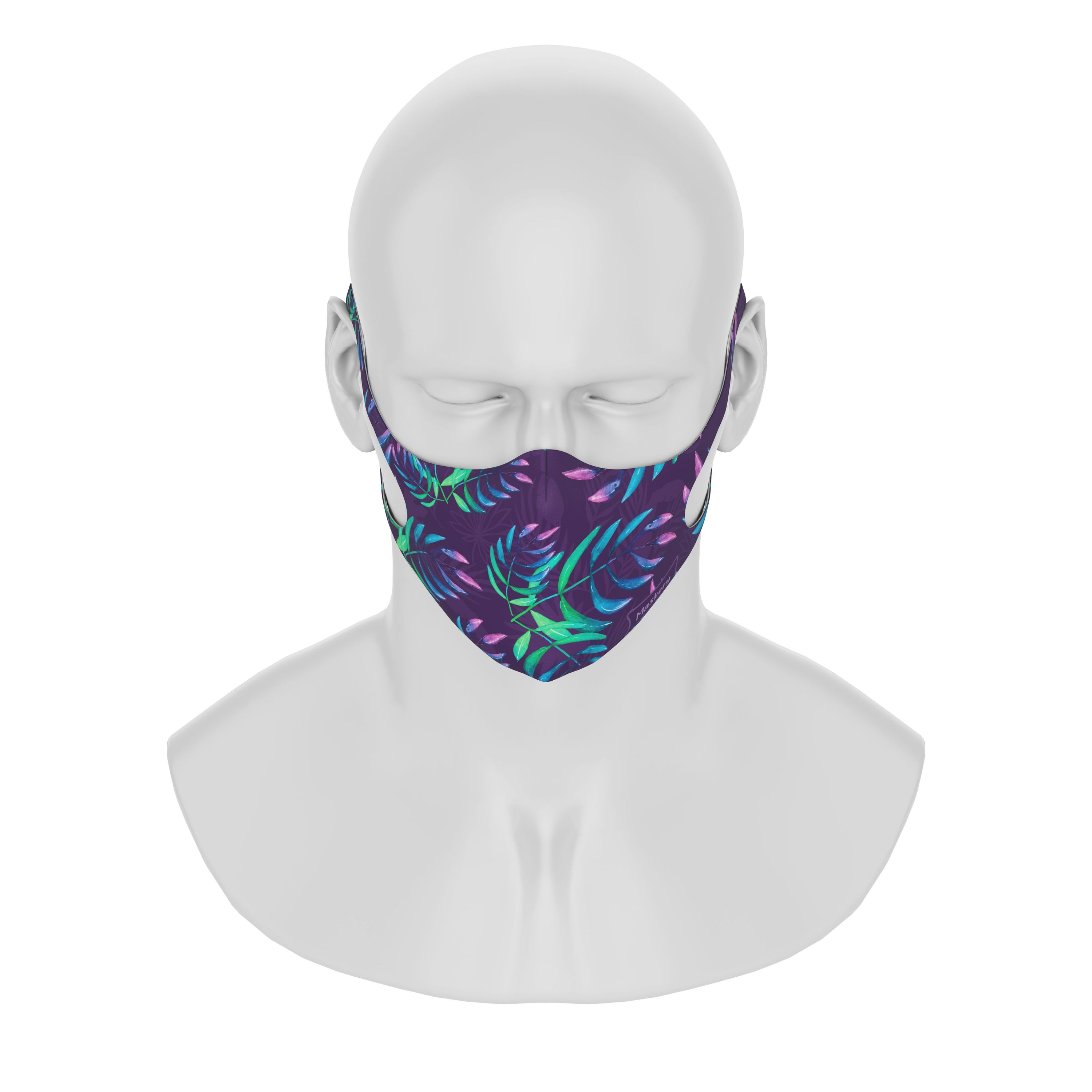 Maskery Design Face Mask featuring a vibrant Avatar Leaves pattern, made from high-quality neoprene fabric for comfort and protection.