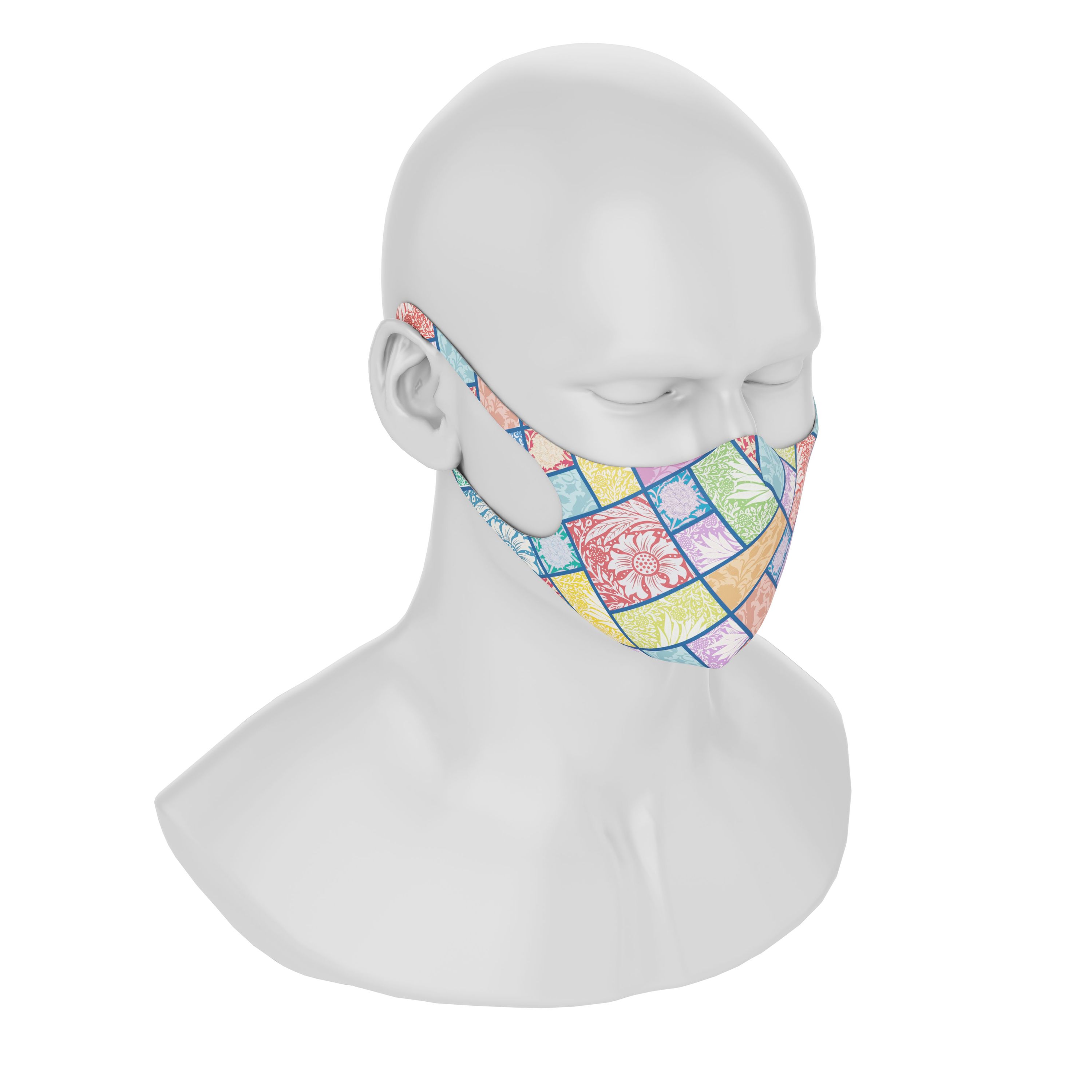 Maskery Design Face Mask My Flower Garden featuring a vibrant floral pattern, made from high-quality neoprene fabric.