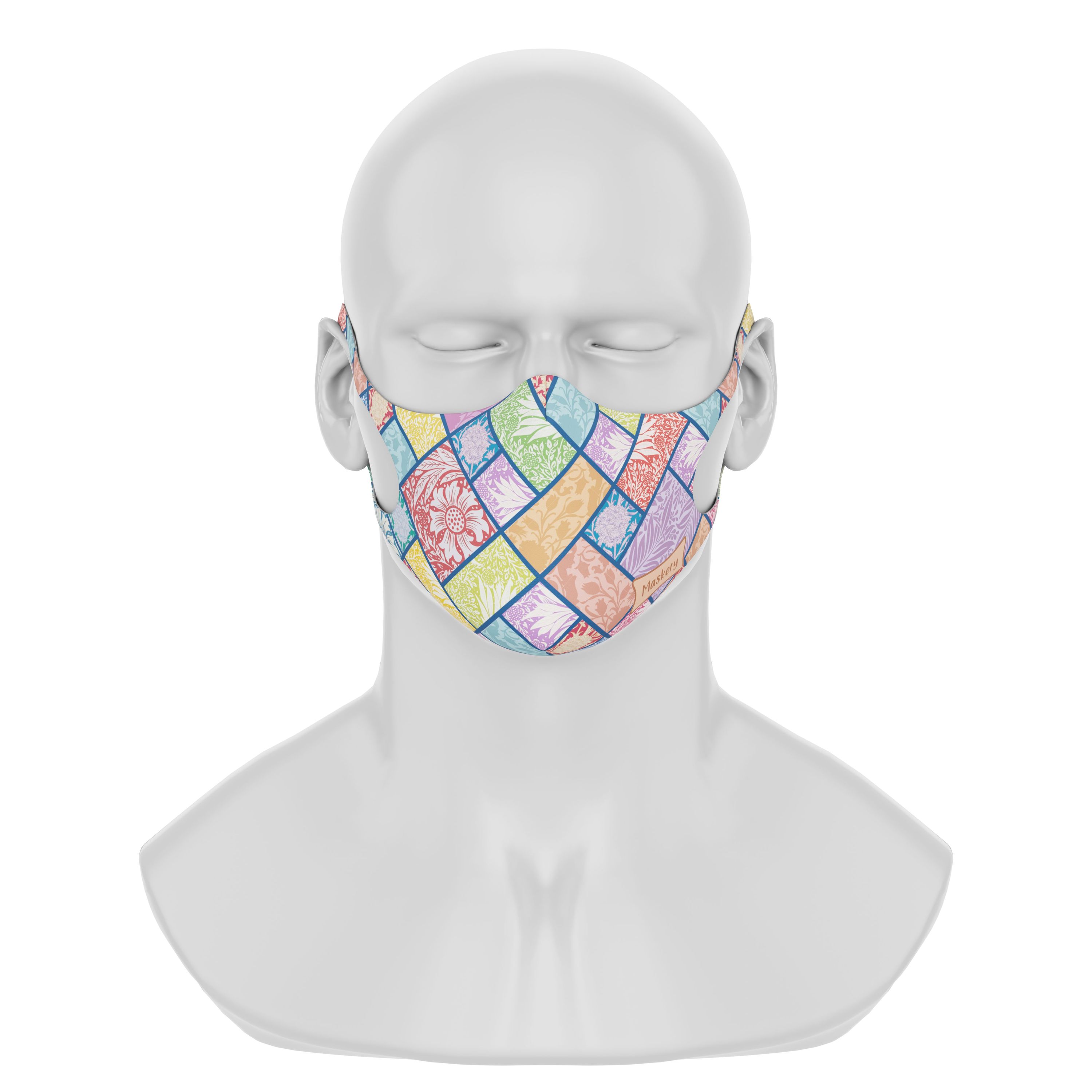 Maskery Design Face Mask My Flower Garden featuring a vibrant floral pattern, made from high-quality neoprene fabric.