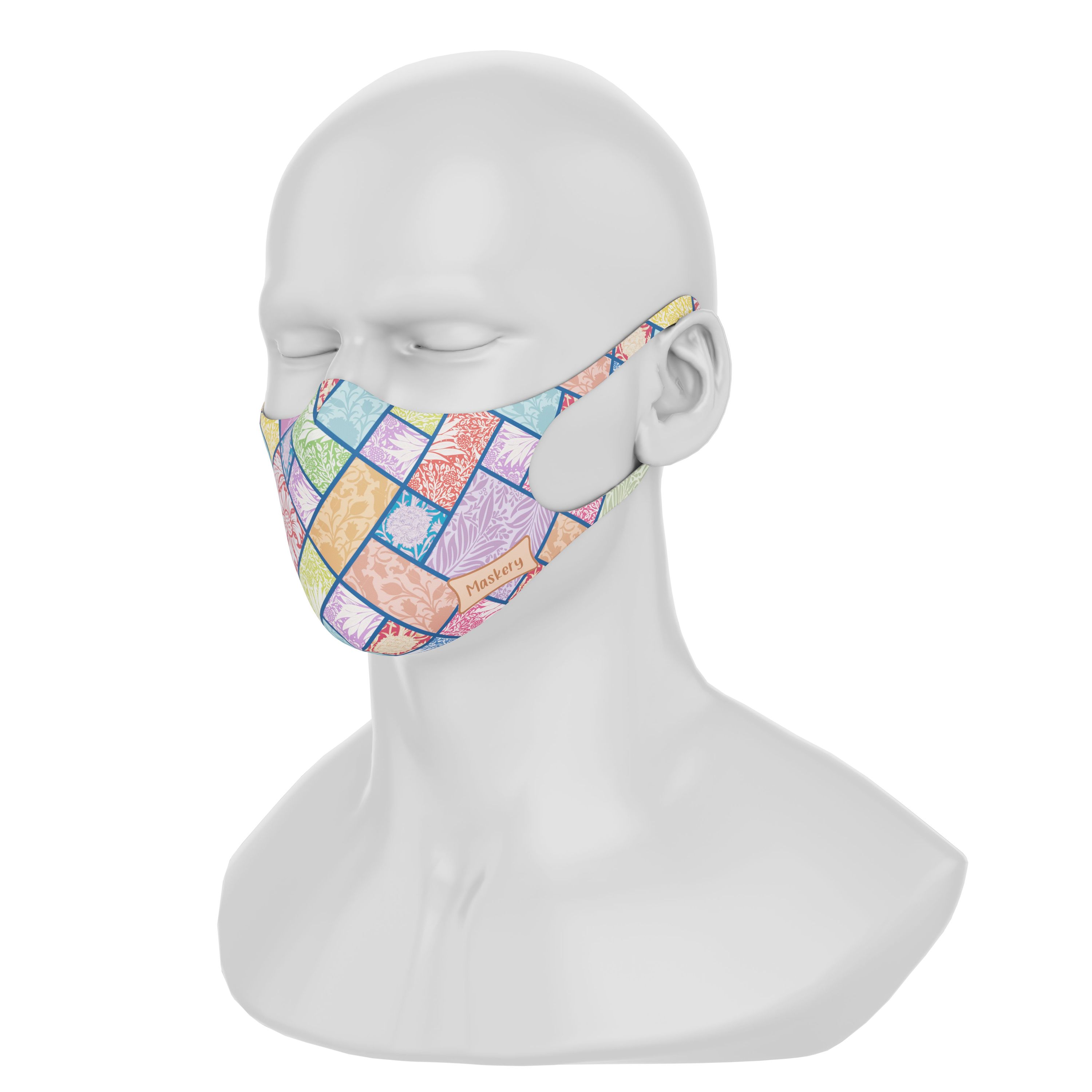 Maskery Design Face Mask My Flower Garden featuring a vibrant floral pattern, made from high-quality neoprene fabric.