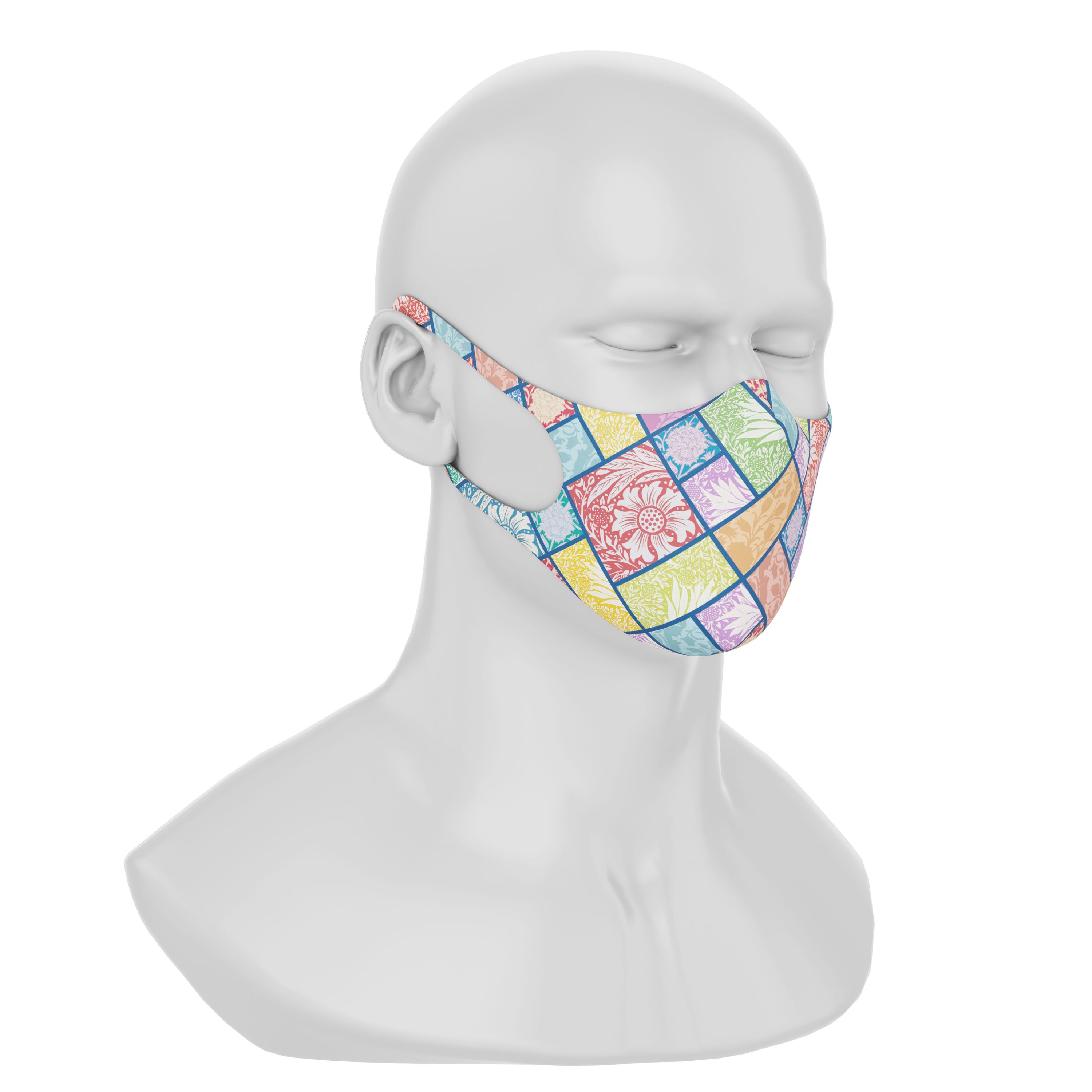 Maskery Design Face Mask My Flower Garden featuring a vibrant floral pattern, made from high-quality neoprene fabric.