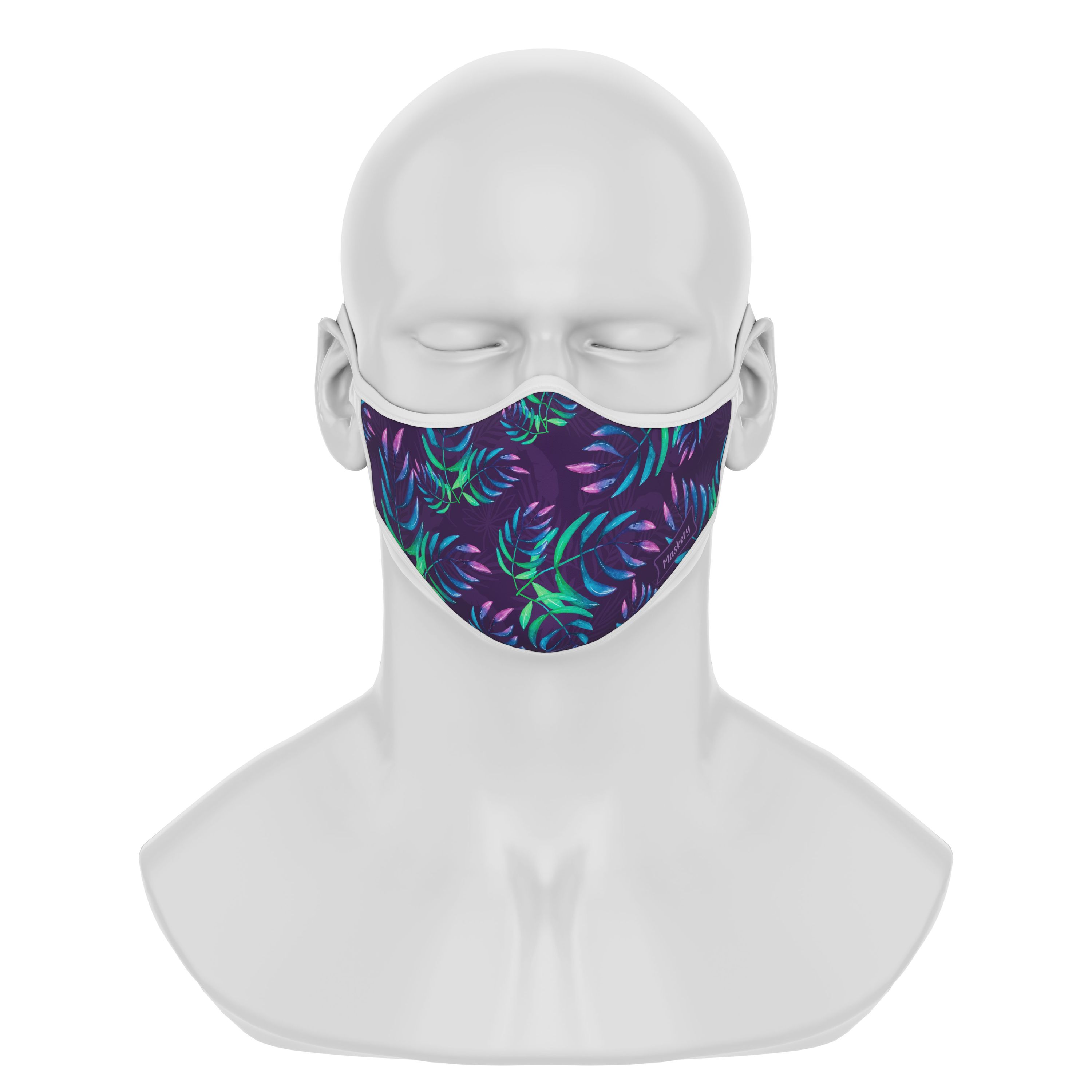 Maskery Premium Face Mask featuring a vibrant Avatar Leaves design, made from high-quality neoprene fabric for comfort and protection.