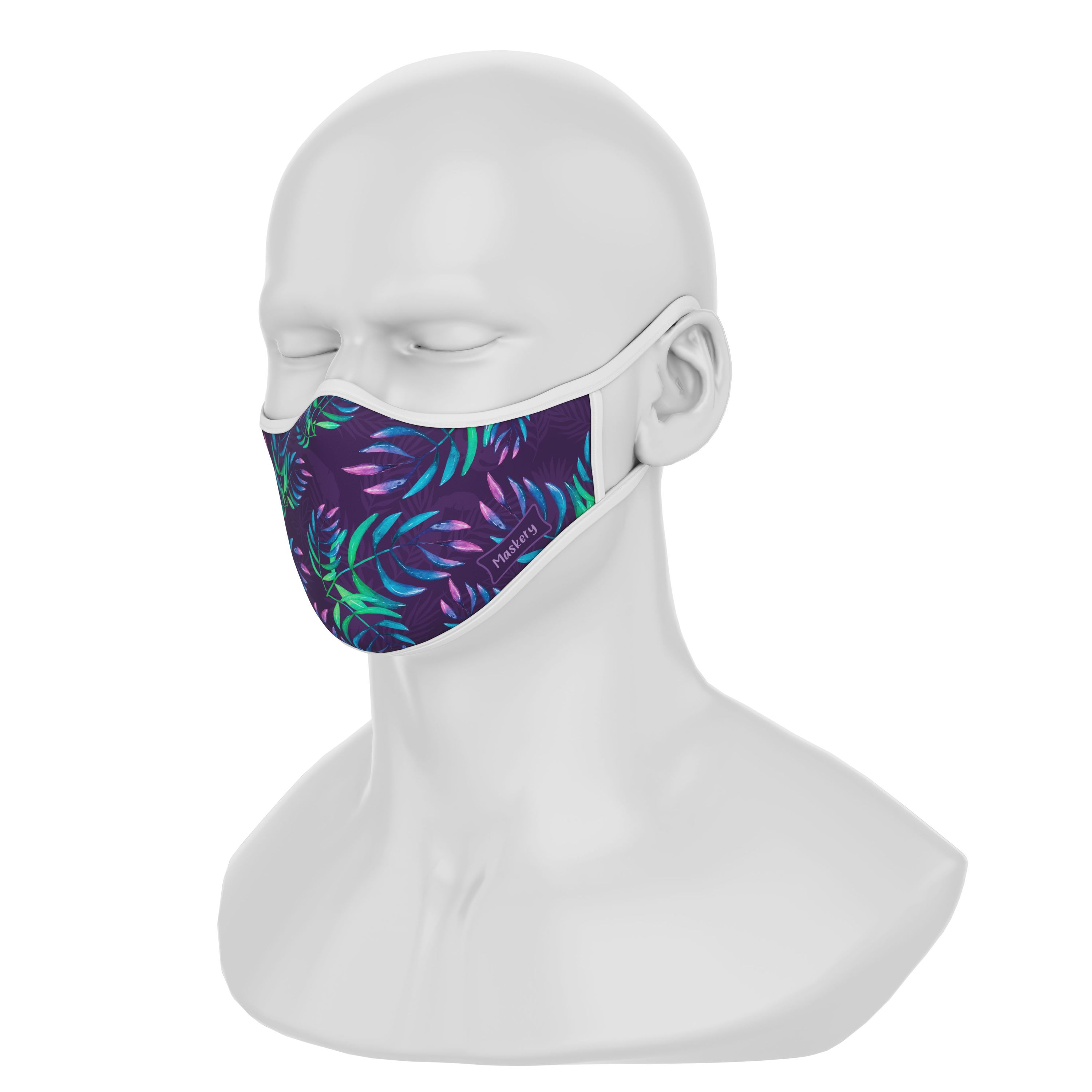 Maskery Premium Face Mask featuring a vibrant Avatar Leaves design, made from high-quality neoprene fabric for comfort and protection.