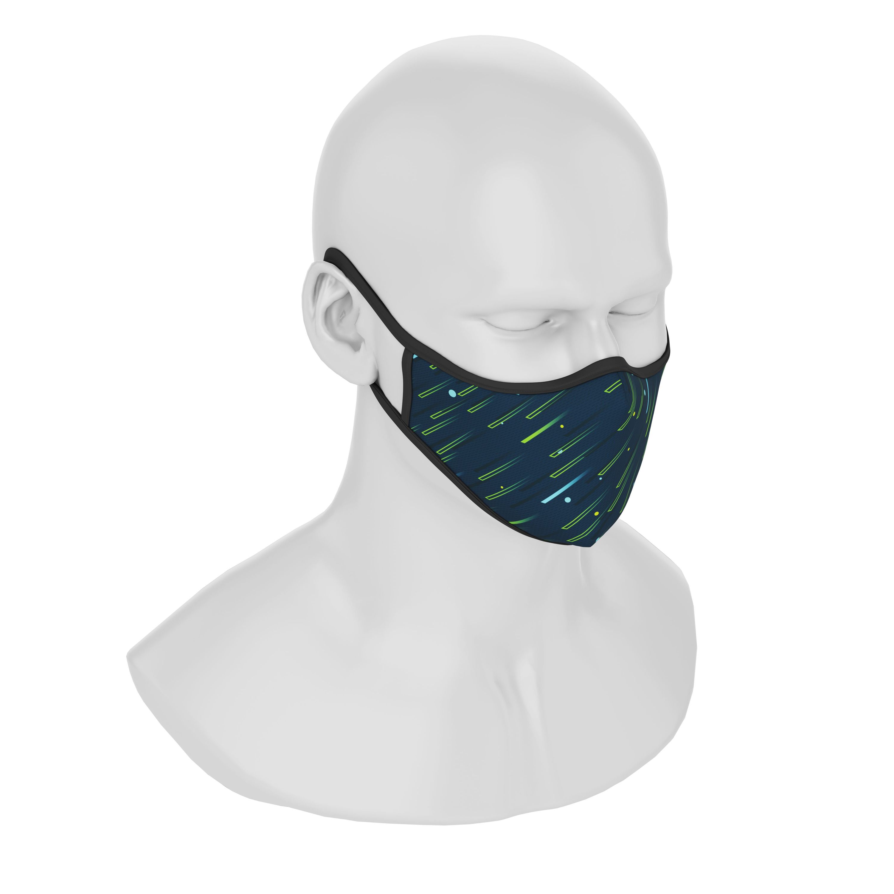 Maskery Premium Face Mask Meteorite Rain made of high-quality neoprene fabric, designed for comfort and protection against dust and allergens.