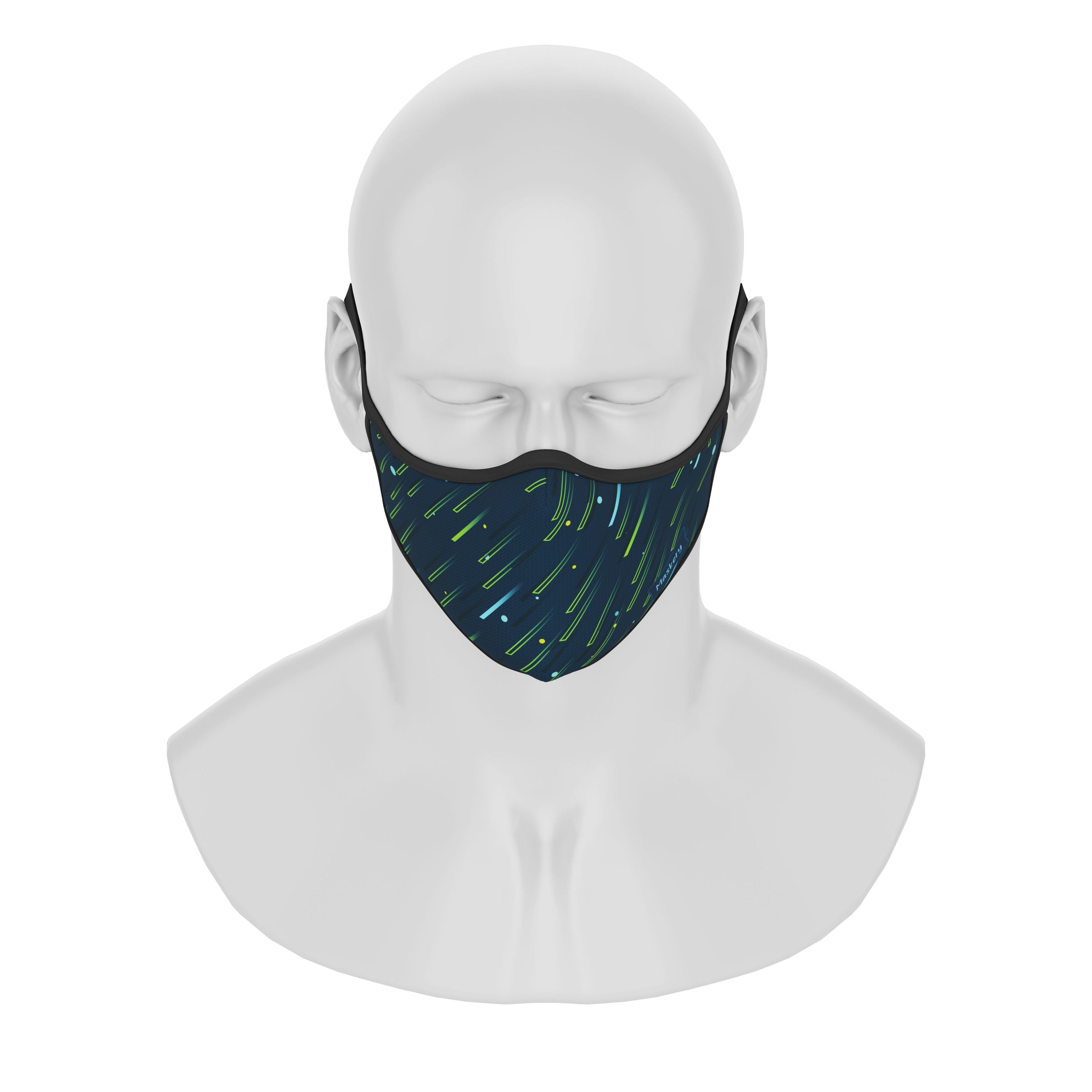 Maskery Premium Face Mask Meteorite Rain made of high-quality neoprene fabric, designed for comfort and protection against dust and allergens.