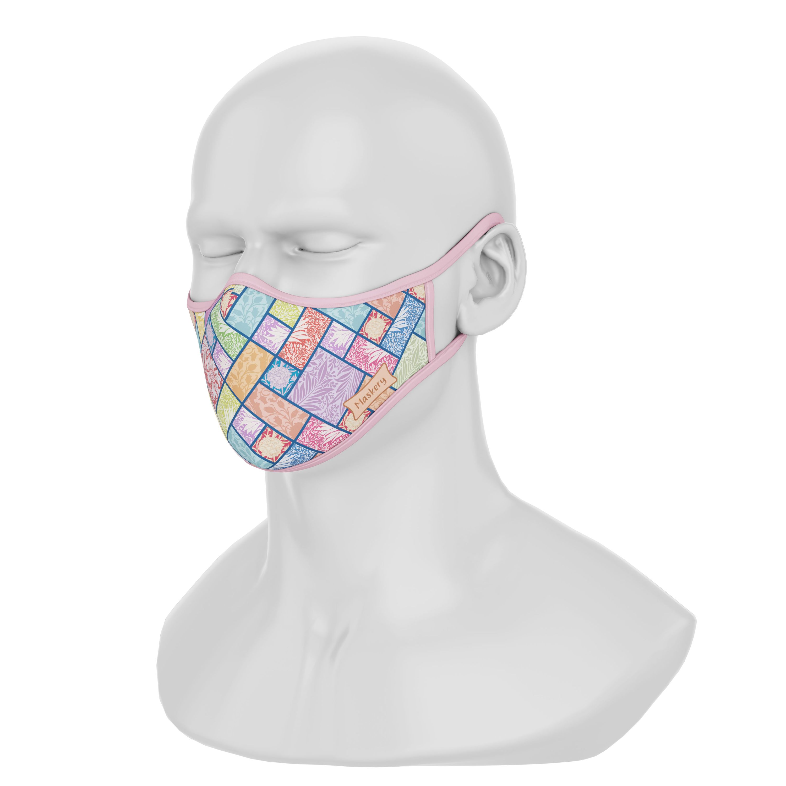 Maskery Premium Face Mask My Flower Garden featuring a colorful floral design, made from high-quality neoprene fabric for comfort and protection.