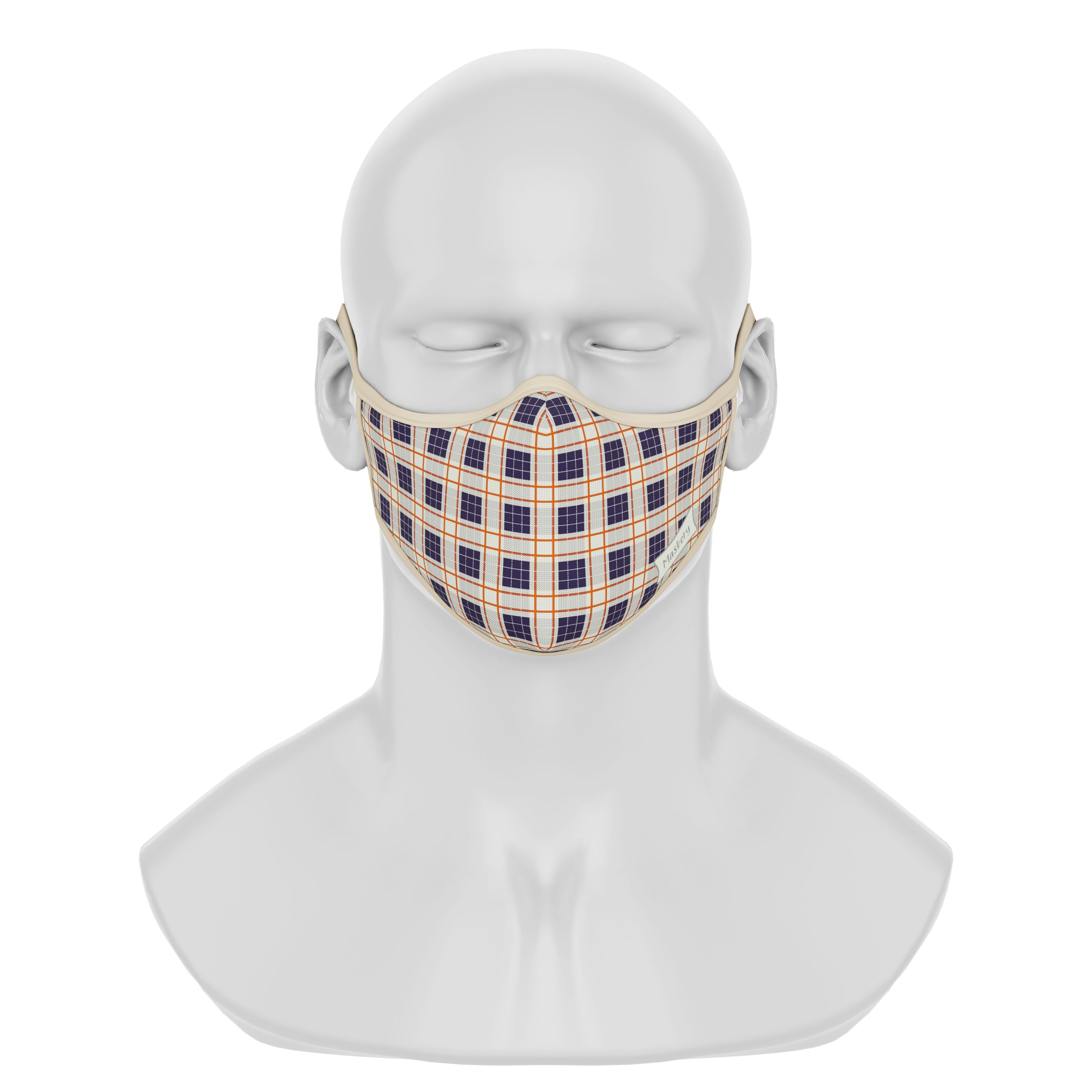 Maskery Premium Face Mask in plaid design, made from high-quality neoprene fabric, suitable for both men and women.