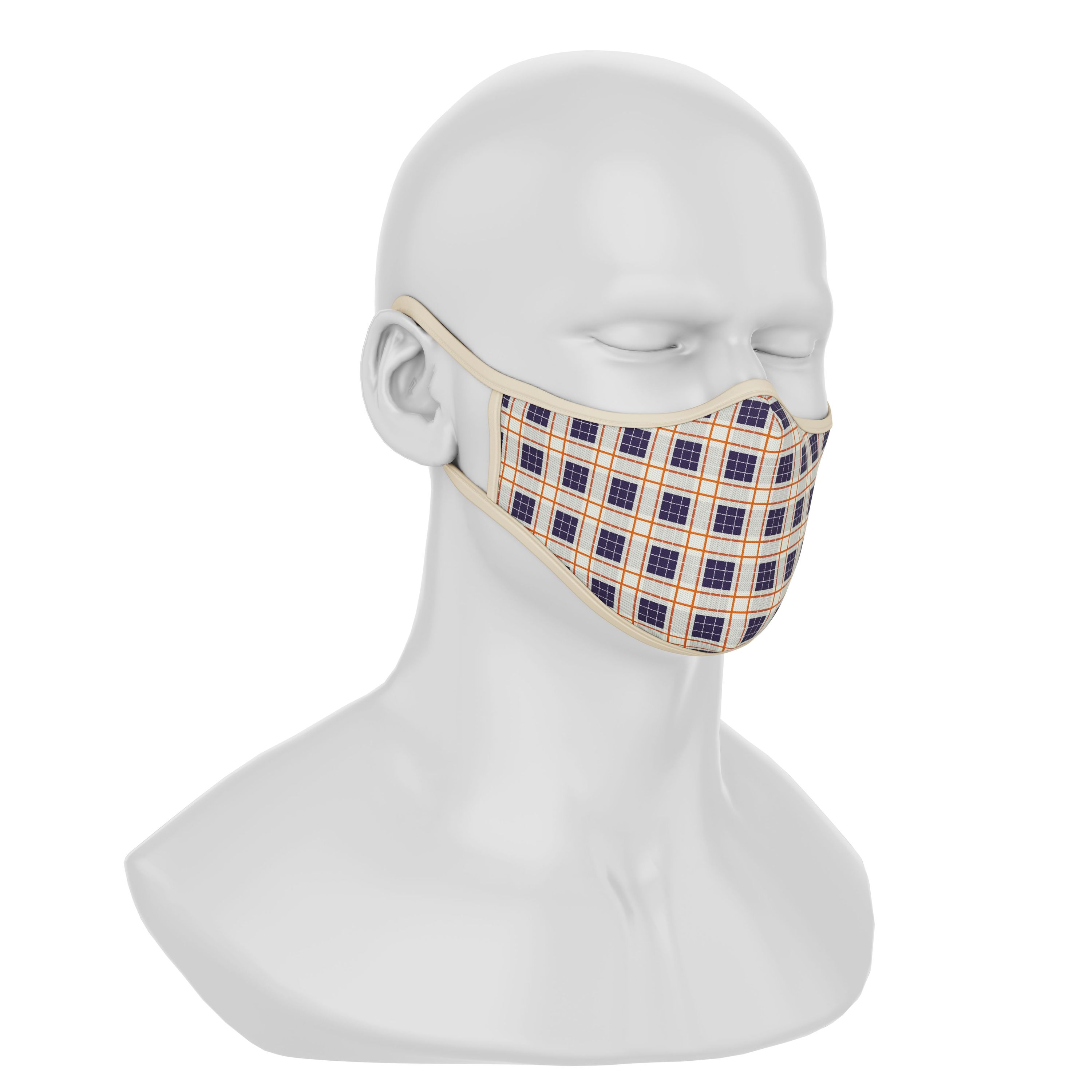 Maskery Premium Face Mask in plaid design, made from high-quality neoprene fabric, suitable for both men and women.