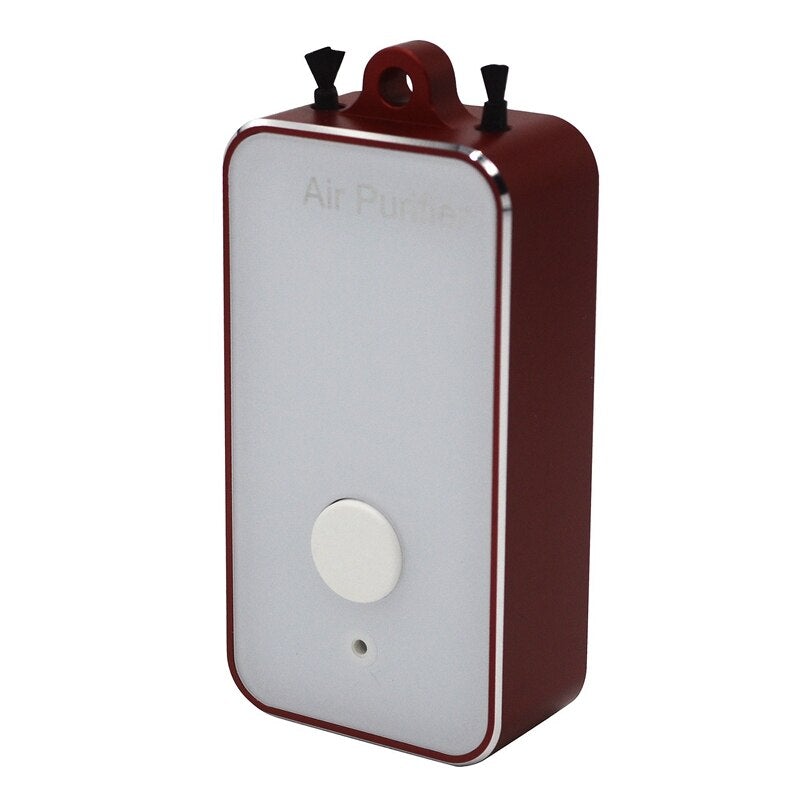 Mini Portable 250MAH Battery Negative Ion Air Purifier with lanyard, USB charging port, and sleek design in various colors.