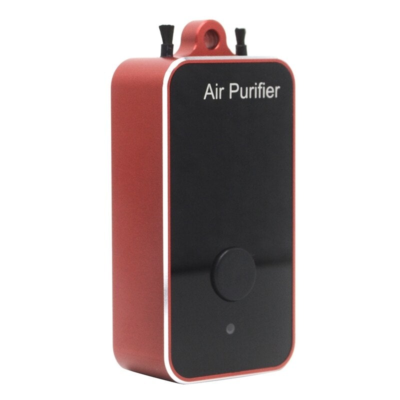 Mini Portable 250MAH Battery Negative Ion Air Purifier with lanyard, USB charging port, and sleek design in various colors.