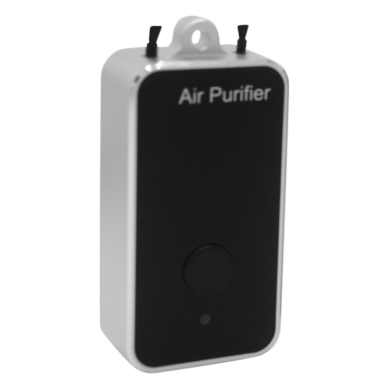 Mini Portable 250MAH Battery Negative Ion Air Purifier with lanyard, USB charging port, and sleek design in various colors.