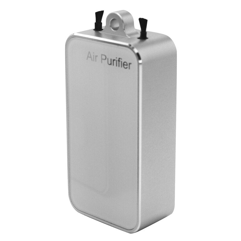 Mini Portable 250MAH Battery Negative Ion Air Purifier with lanyard, USB charging port, and sleek design in various colors.