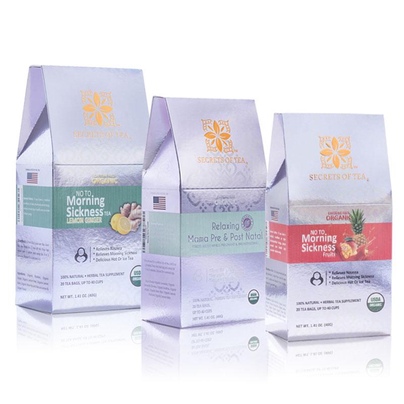 A box of Morning Sickness Tea featuring lemon ginger flavor, designed for pregnant women to alleviate nausea and promote relaxation.