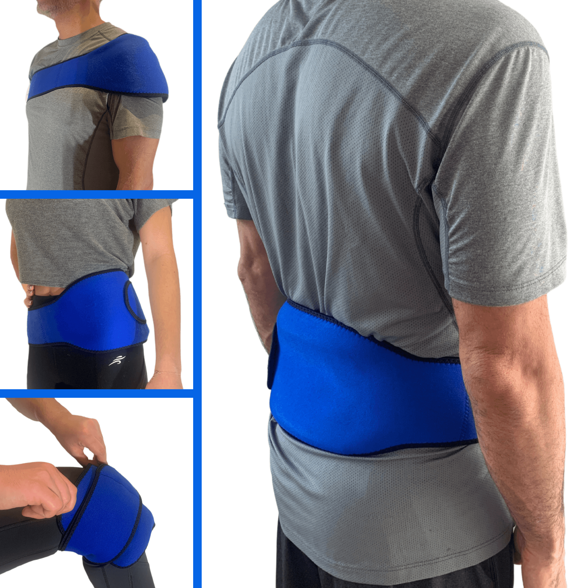 Neoprene Hot & Cold Compress Gel Pack with adjustable strap, designed for pain relief on various body parts.