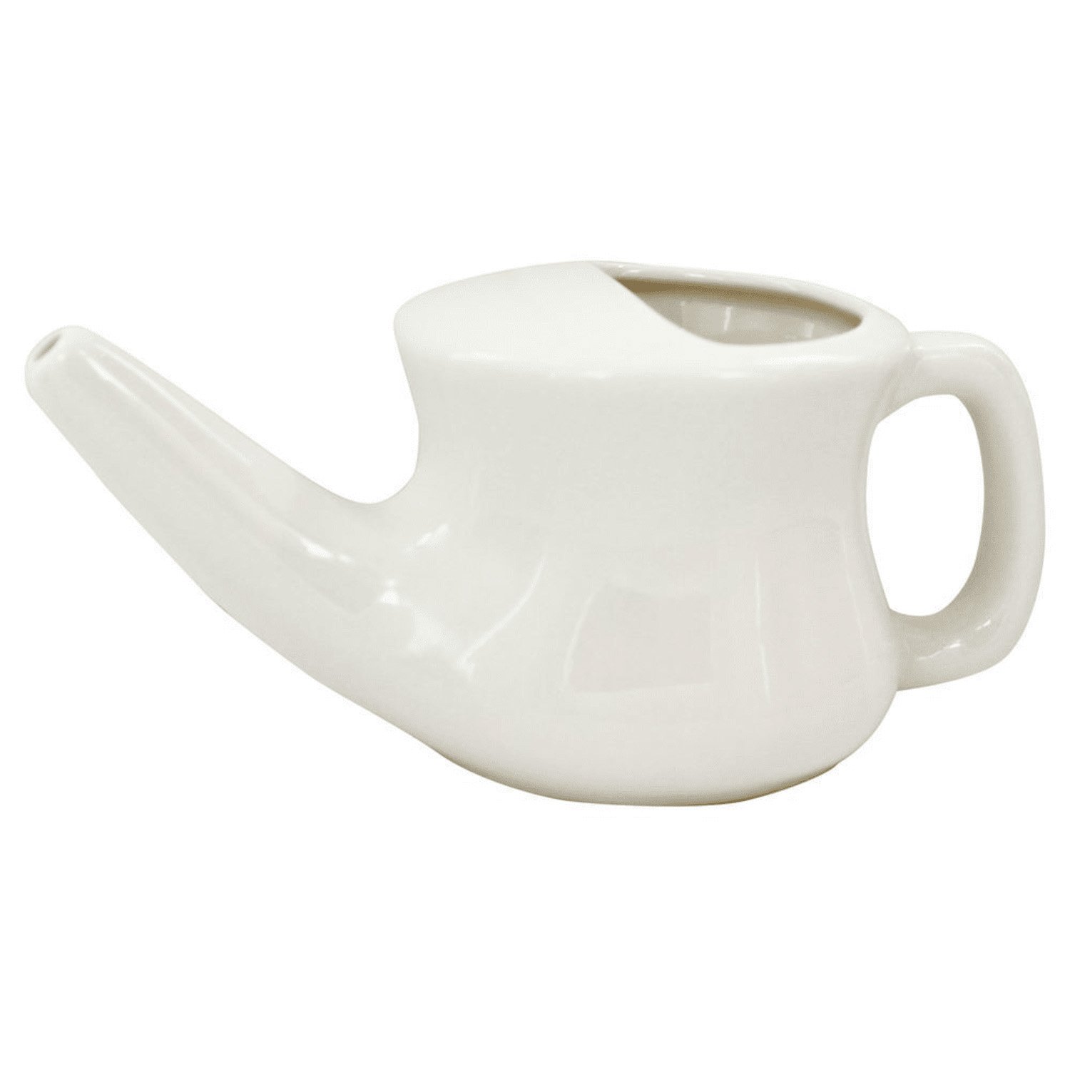 A lead-free ceramic Neti Pot designed for nasal cleansing, featuring a spout for easy pouring and a smooth finish for comfortable handling.