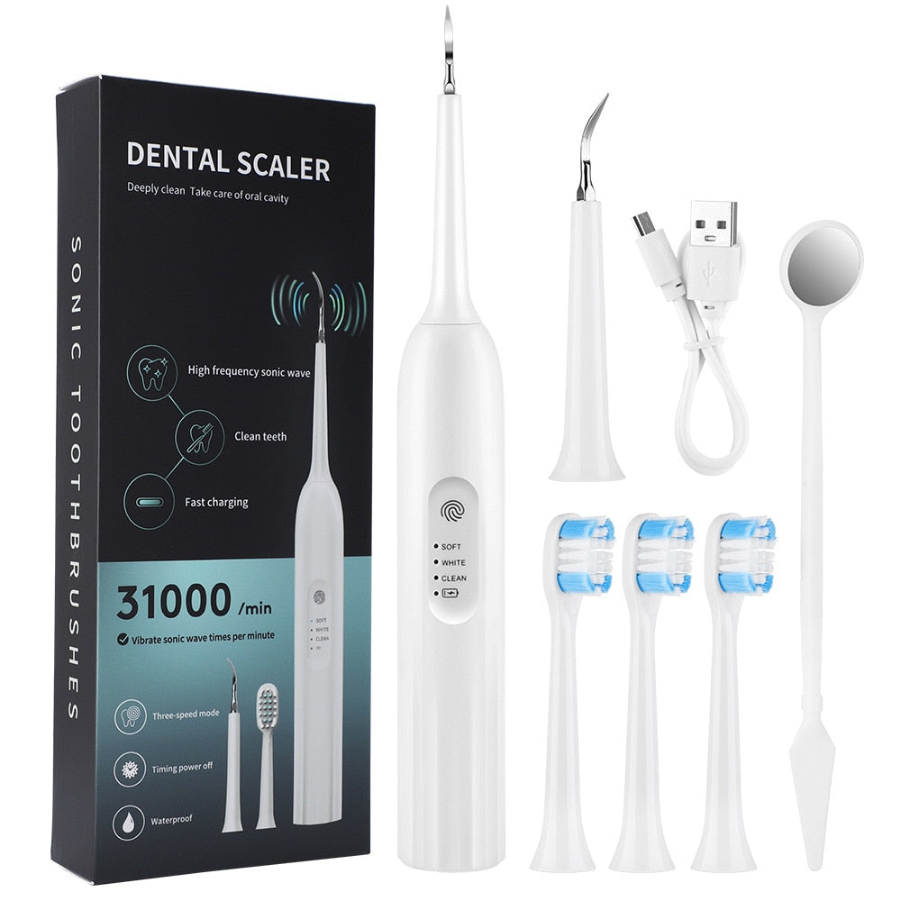 New Electric Sonic Tooth Cleaner Whitening Toothbrush with multiple heads and USB charging cable, designed for effective dental care.