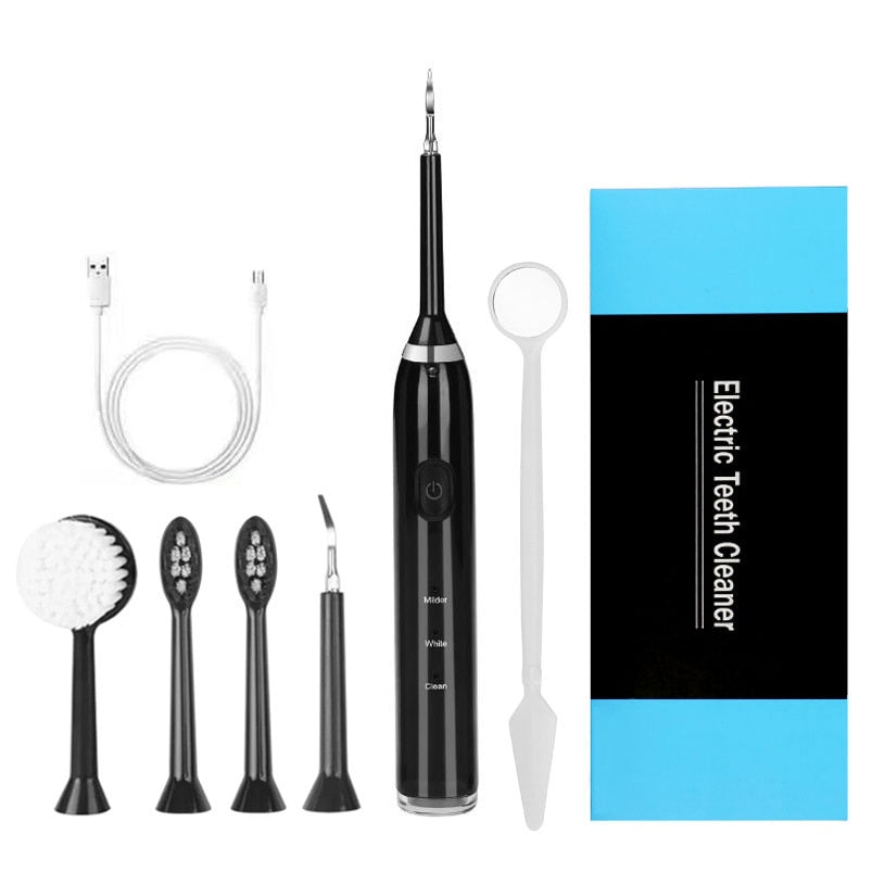 New Electric Teeth Cleaner Sonic Toothbrush with multiple heads and USB charging cable, designed for effective dental care.