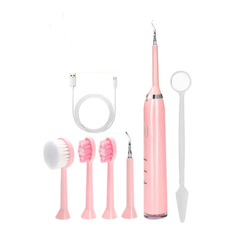 New Electric Teeth Cleaner Sonic Toothbrush with multiple heads and USB charging cable, designed for effective dental care.