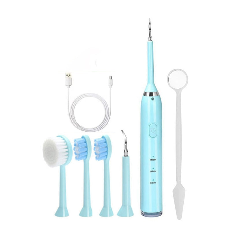 New Electric Teeth Cleaner Sonic Toothbrush with multiple heads and USB charging cable, designed for effective dental care.