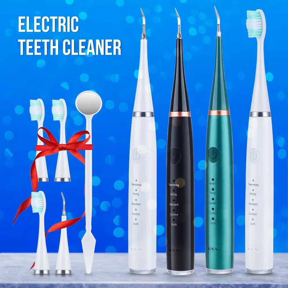 Newest Electric Toothbrush and Dental Scaler with USB charging, featuring multiple brush heads and waterproof design for effective oral care.