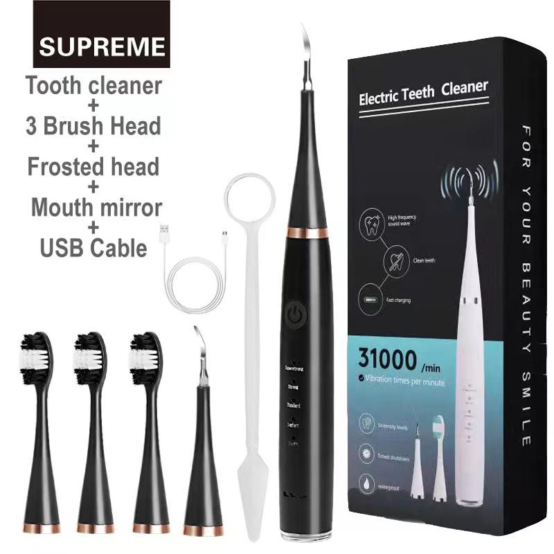 Newest Electric Toothbrush and Dental Scaler with USB charging, featuring multiple brush heads and waterproof design for effective oral care.