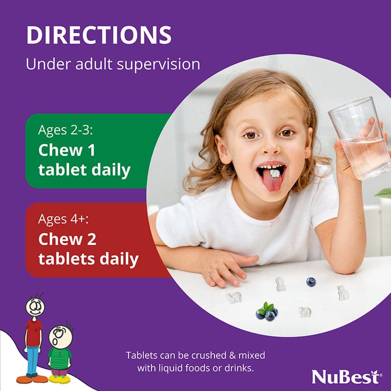 NuBest Tall Kids multivitamins in berry flavor, 60 chewable tablets for children aged 2-9, promoting healthy growth and development.