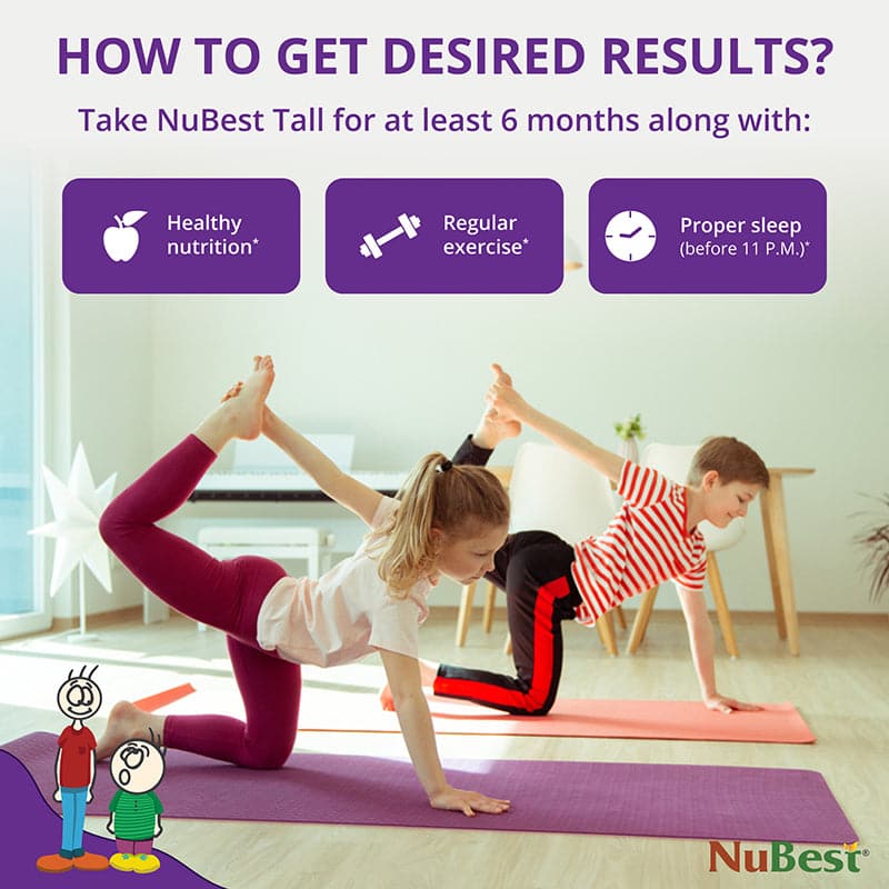 NuBest Tall supplement bottle for kids and teens, featuring a vibrant label and capsules, designed to support bone growth and overall health.