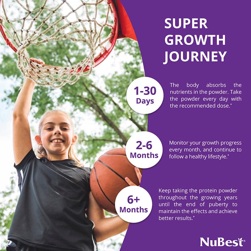 NuBest Tall Protein Vanilla Shake for kids, featuring a vibrant packaging design with nutritional information and a scoop for easy serving.