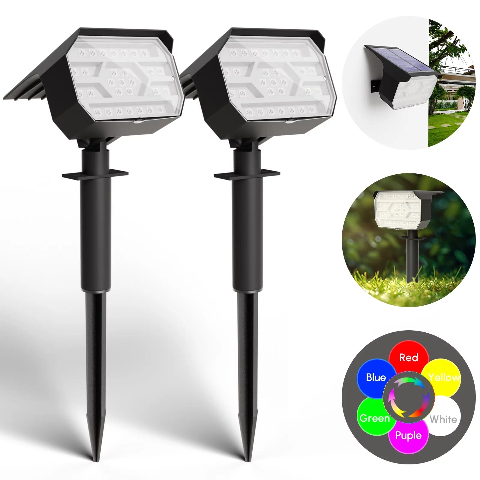 OriginalSoucing Garden Solar Powered Spotlights with multiple colors and waterproof design, ideal for outdoor lighting.