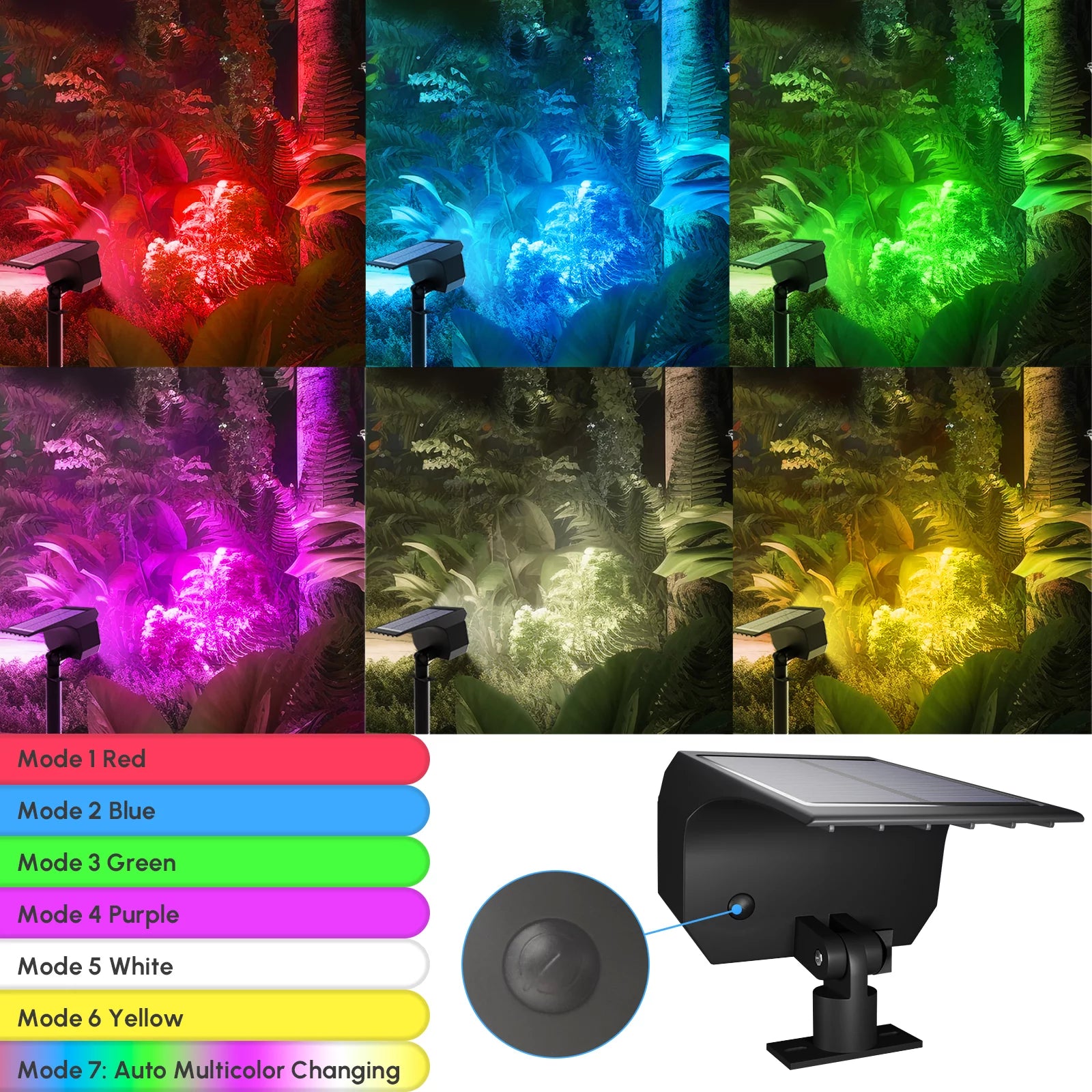 OriginalSoucing Garden Solar Powered Spotlights with multiple colors and waterproof design, ideal for outdoor lighting.