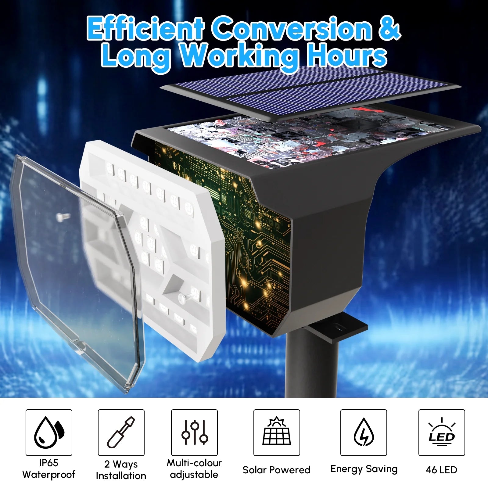 OriginalSoucing Garden Solar Powered Spotlights with multiple colors and waterproof design, ideal for outdoor lighting.