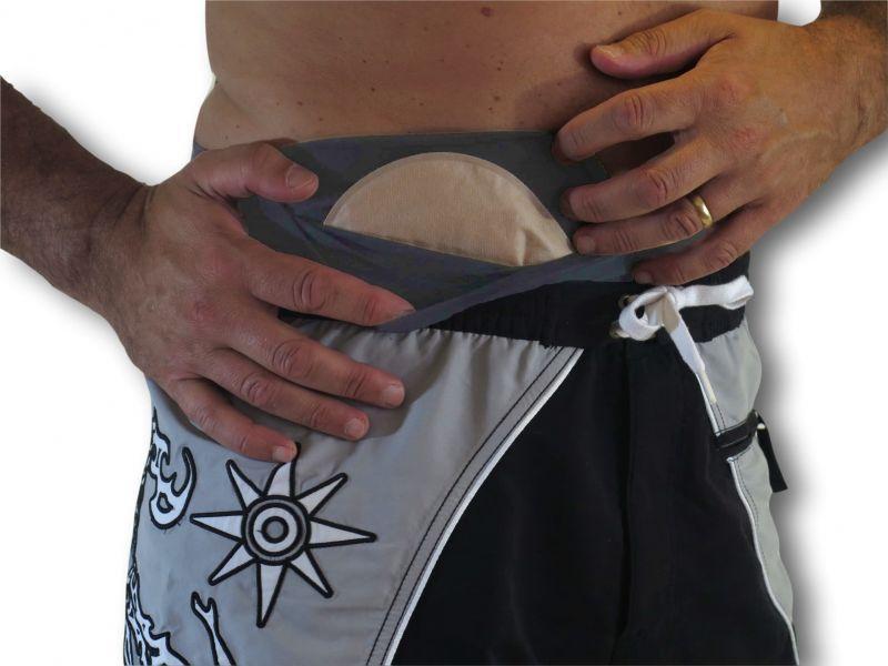 Ostomy Swimming Wrap Art.GLICO-HOL in black lycra, designed for discreet ostomy bag protection while swimming.