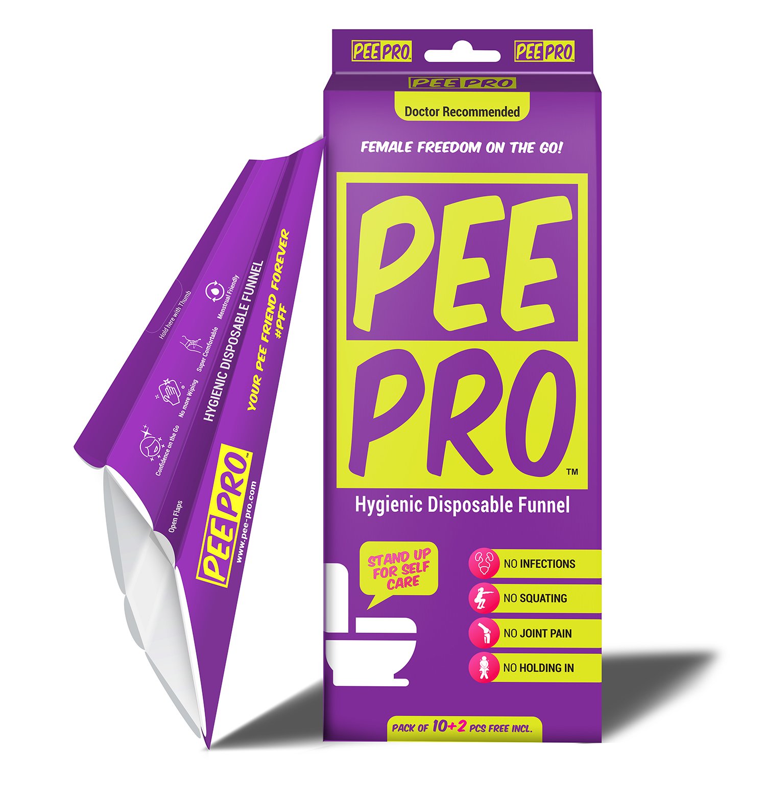 PeePro disposable sanitary urination funnel designed for women, showcasing its ergonomic shape and eco-friendly material.